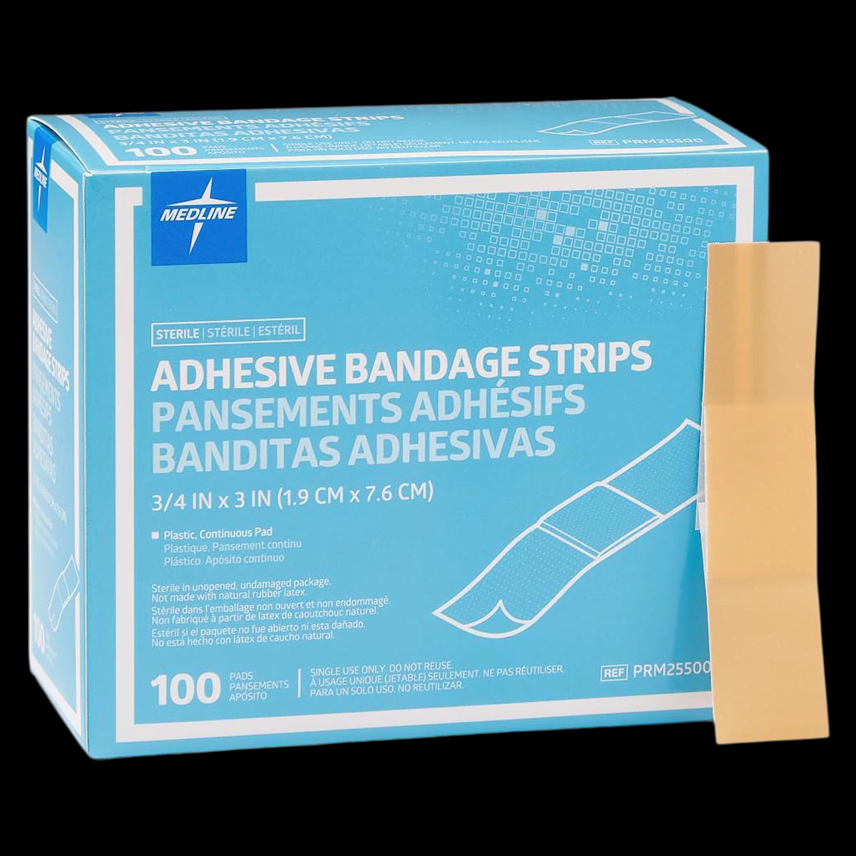 Medline Plastic Adhesive Bandage Strips, 3" x 0.75", Tan, Sterile, 1200/Case