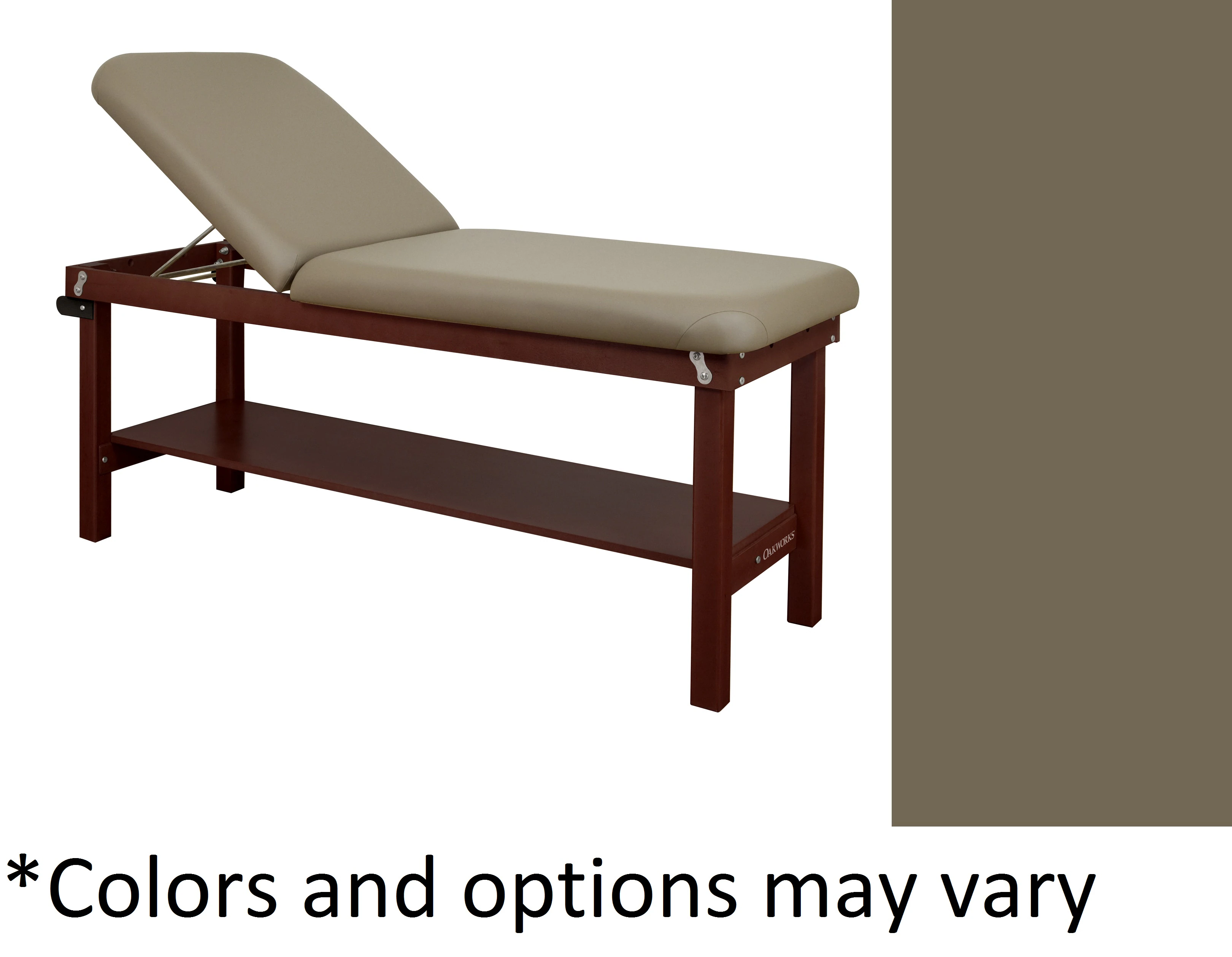 Oakworks Powerline Treatment Table with Shelf and Backrest, Earth Finish, 500 lb Capacity