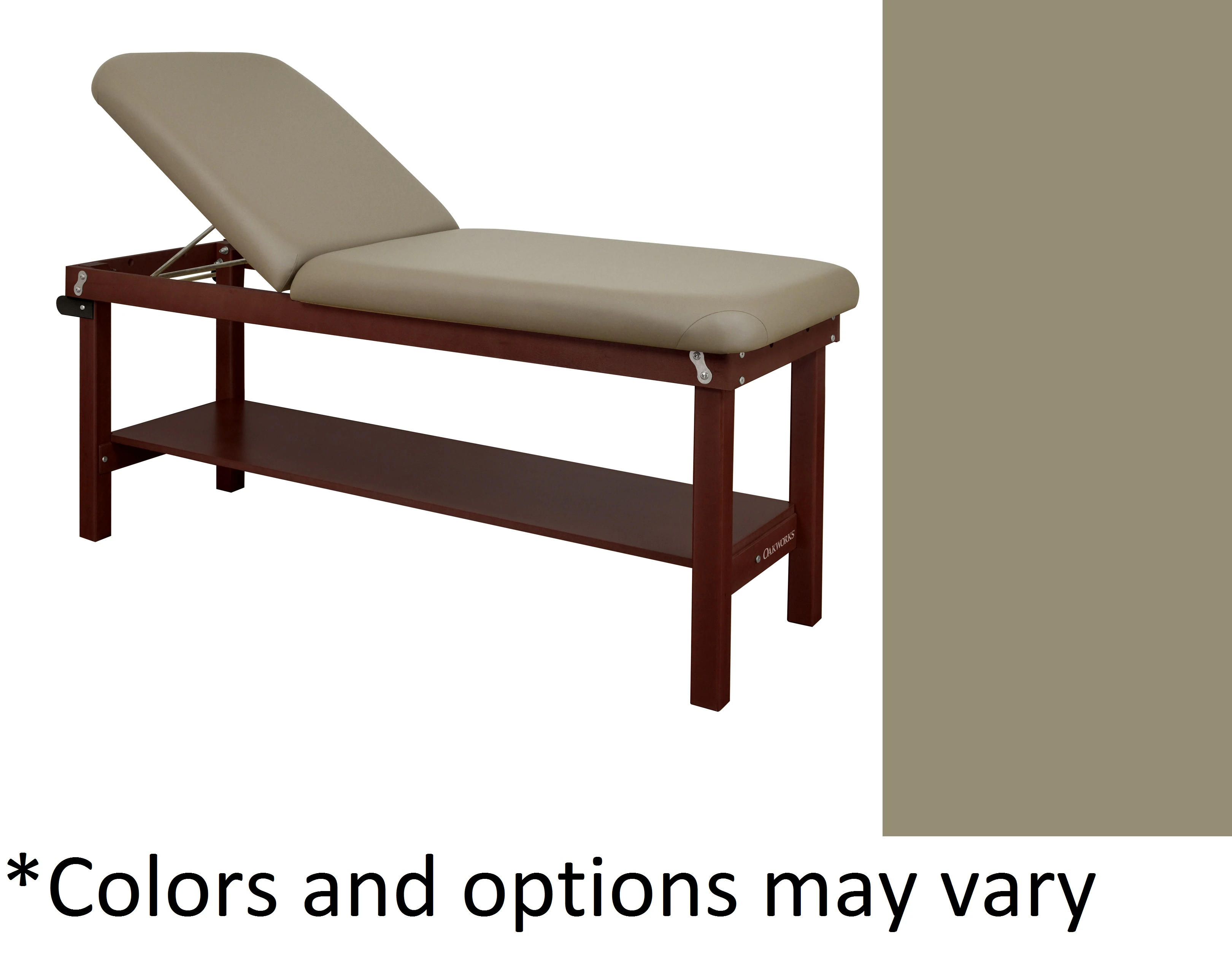 Oakworks Powerline Treatment Table with Shelf and Backrest, Clay, 500 lb Capacity