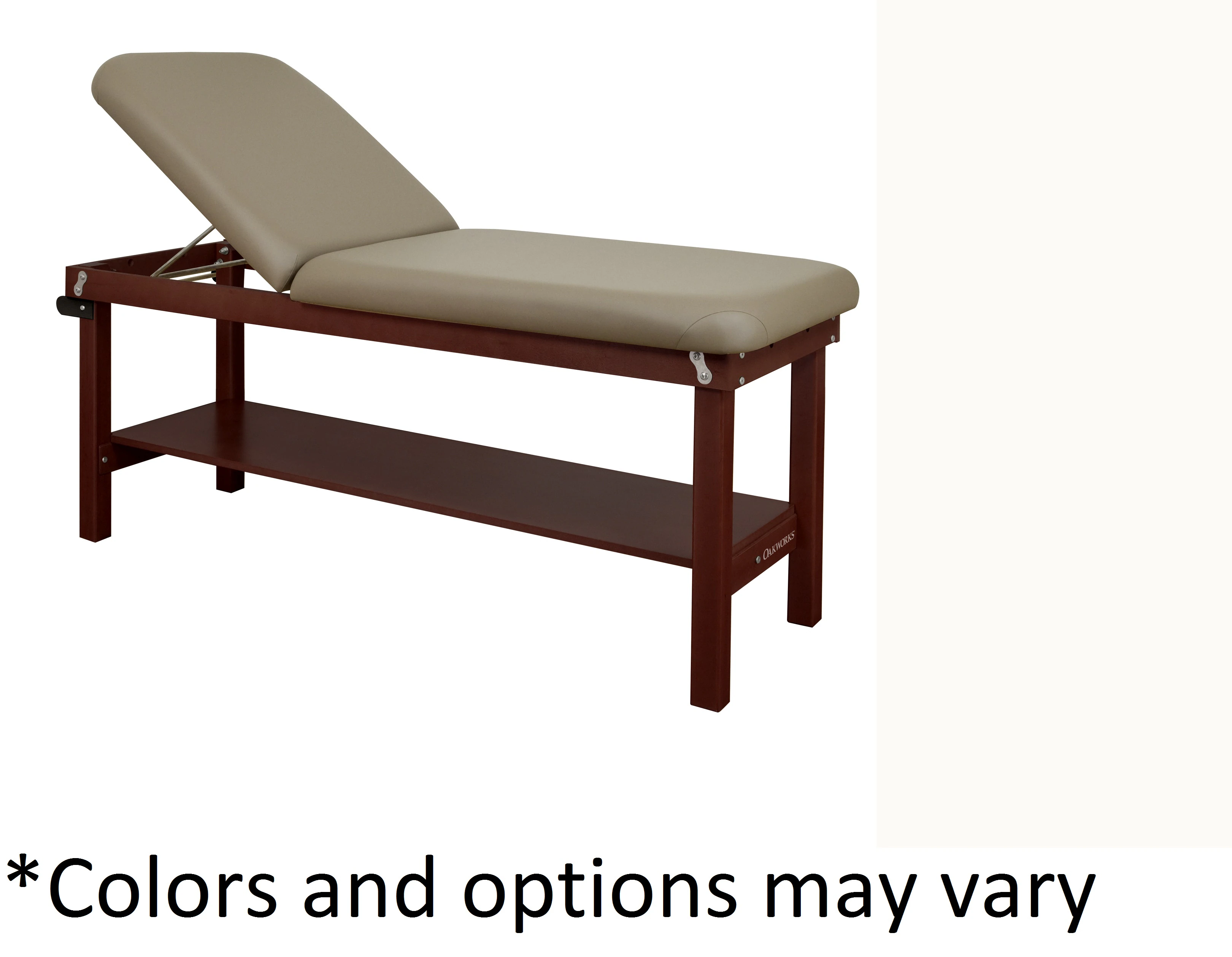 Oakworks Powerline Treatment Table with Shelf and Backrest, White, 500 lb Capacity