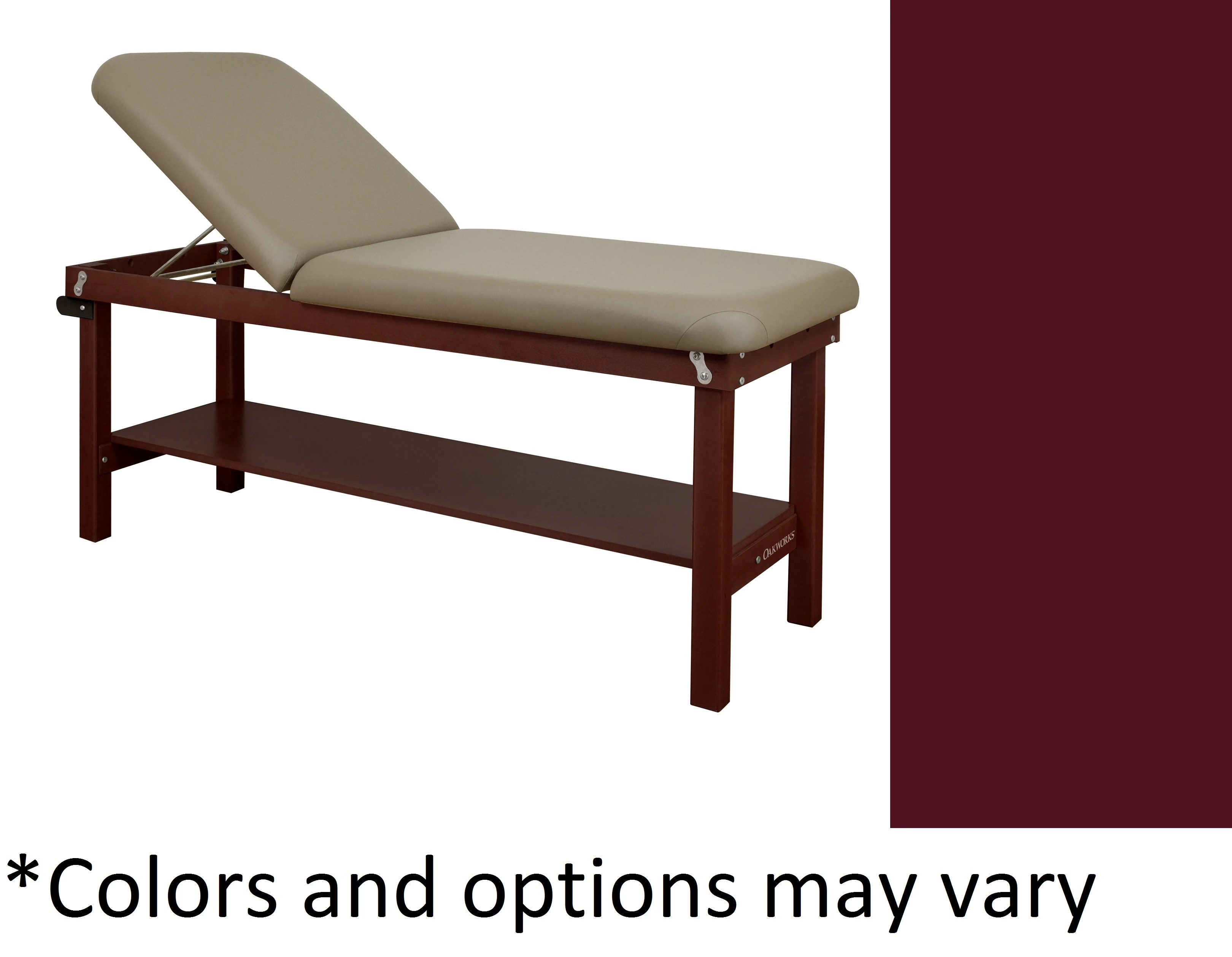 Oakworks Powerline Treatment Table with Shelf Backrest, Ruby, 500 lb Capacity