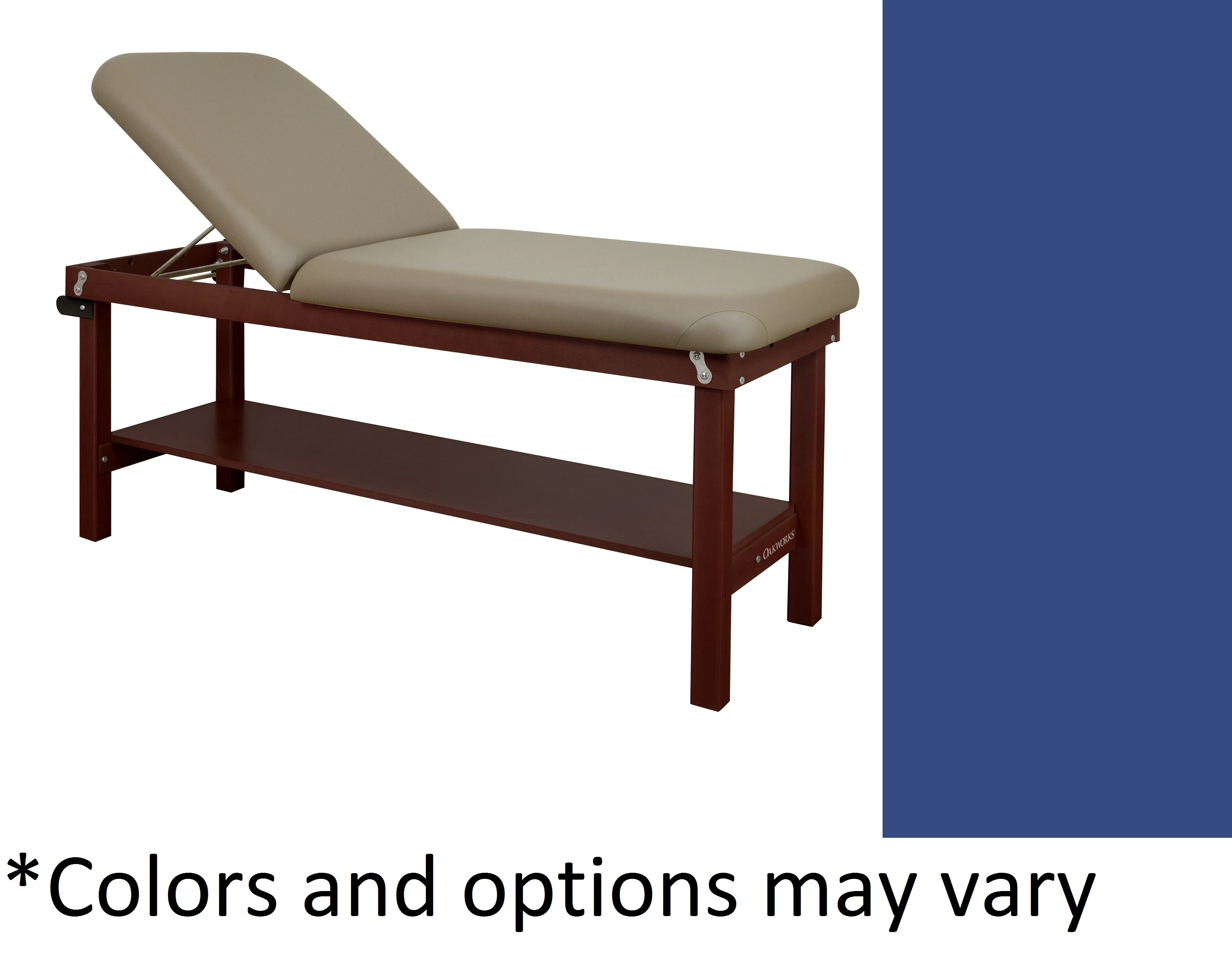 Oakworks Powerline Treatment Table with Natural Shelf, Ocean Upholstery, 500 lb Capacity