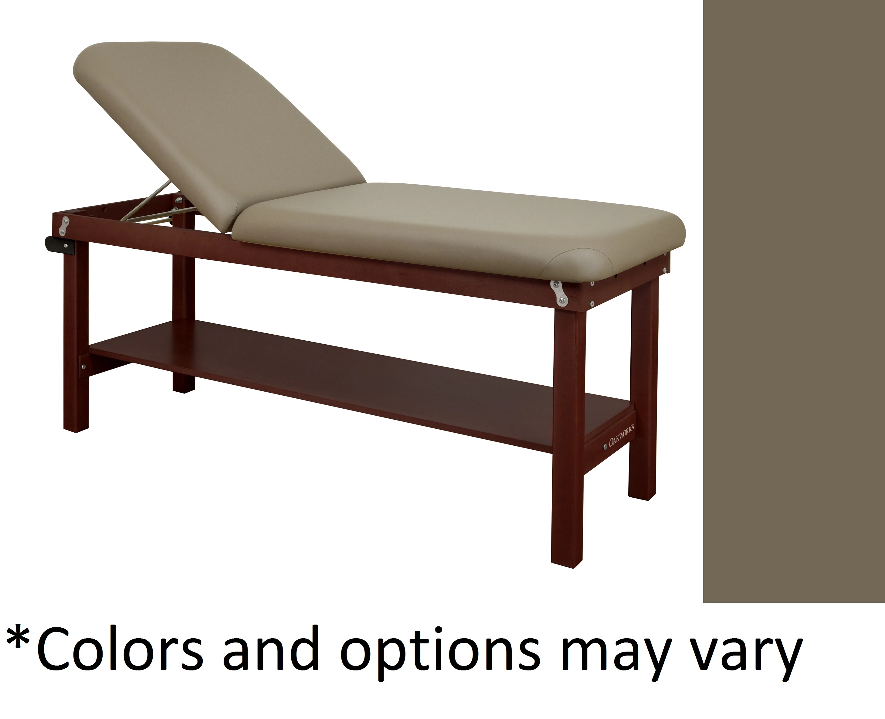 Oakworks Powerline Treatment Table with Shelf Backrest, 30" Width, Earth Finish