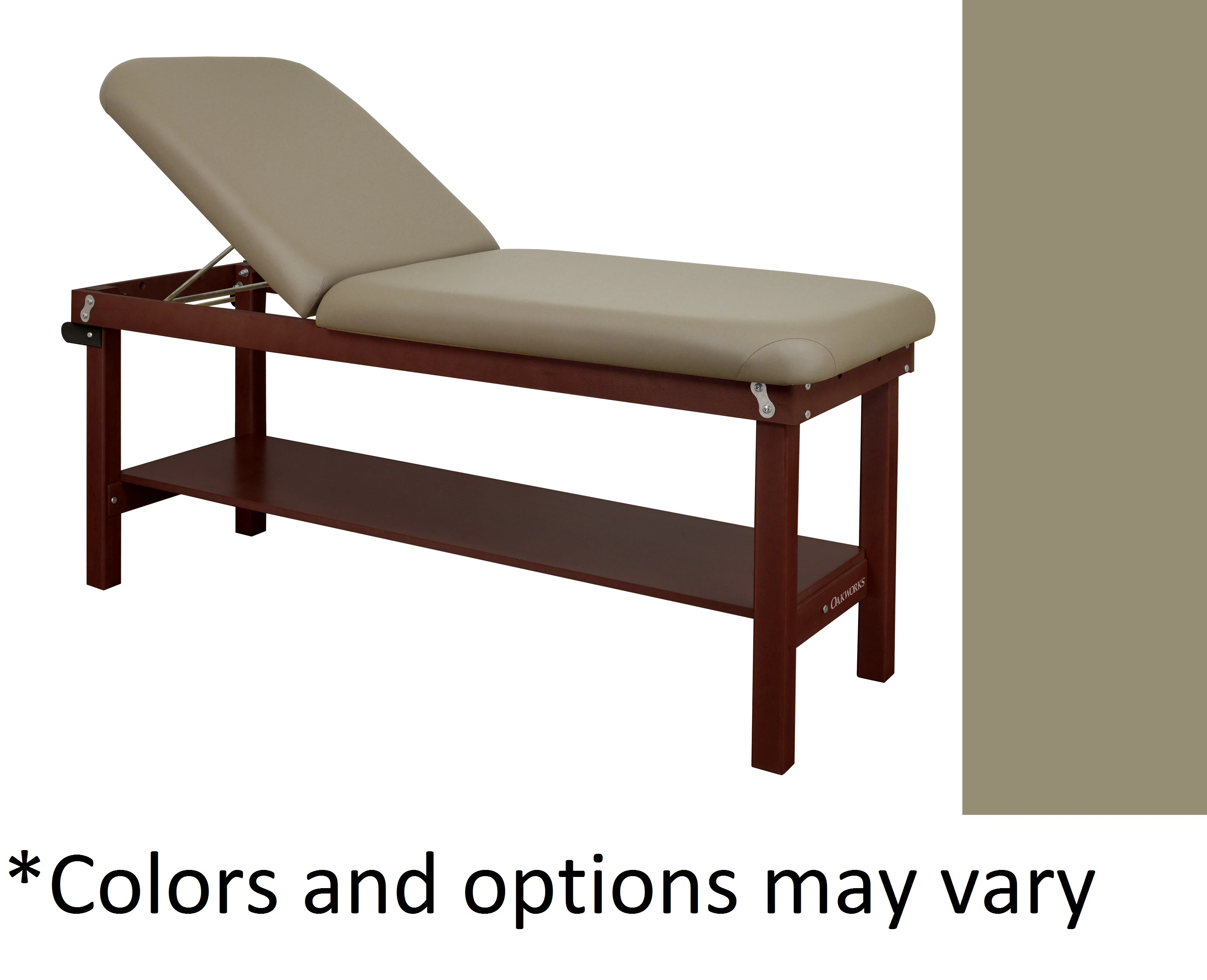 Oakworks Powerline Treatment Table with Shelf and Backrest, 30" Width, Clay, 500 lb Capacity