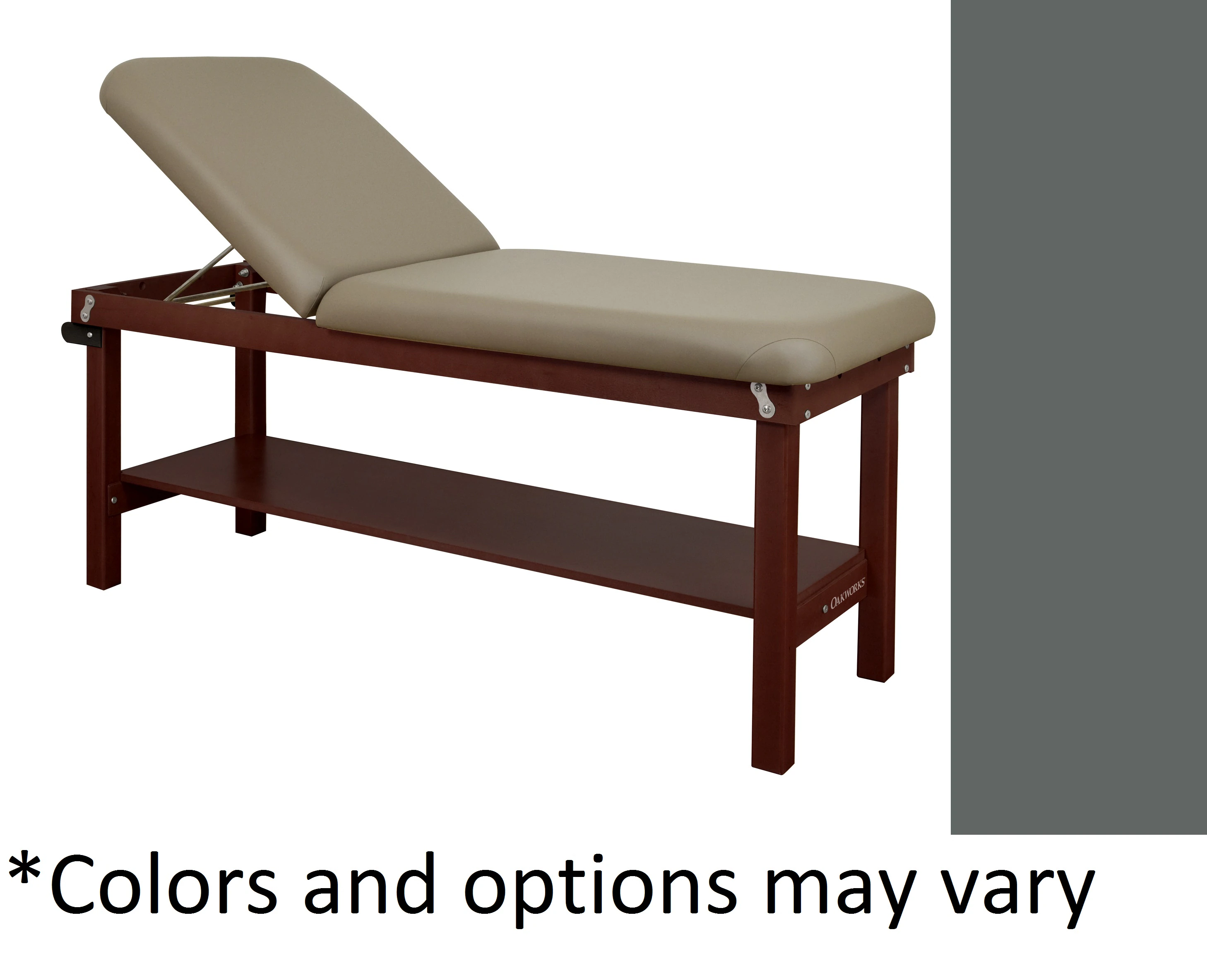 Oakworks Powerline Treatment Table with Shelf Backrest, 30" Width, Pewter, 500 lb Capacity