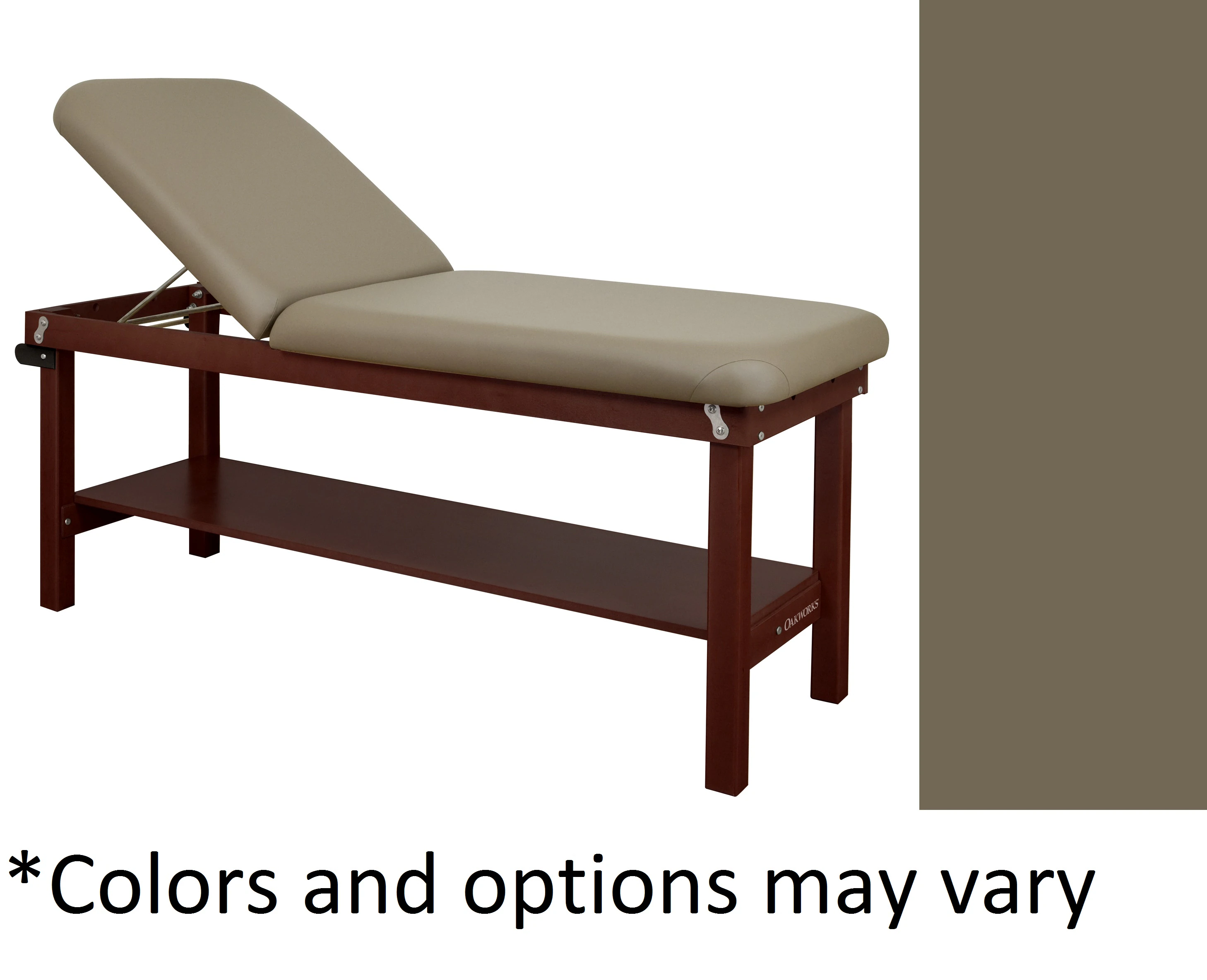 Oakworks Powerline Treatment Table with Backrest Shelf, 27" Width, Earth Finish, 500 lb Capacity