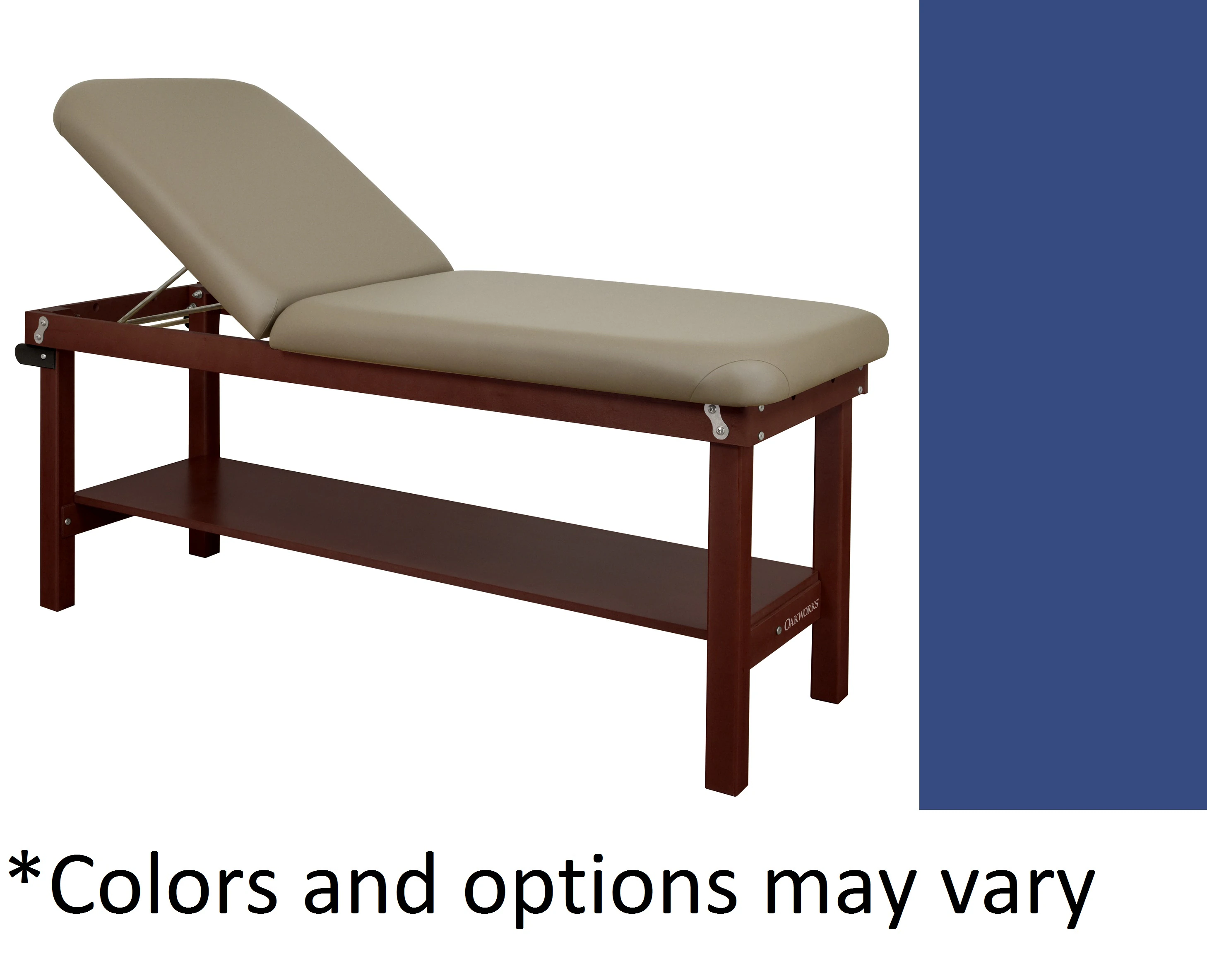 Oakworks Powerline Treatment Table with Backrest Shelf, 27" Width, Ocean Upholstery, 500 lb Capacity