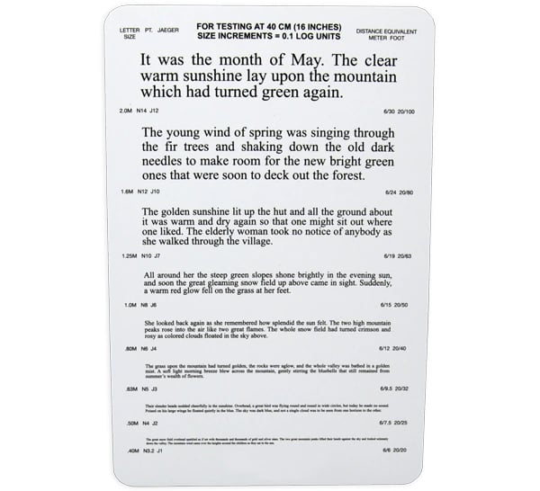 Good-Lite Standard Near Vision Test Card, 16" Testing Distance, Each