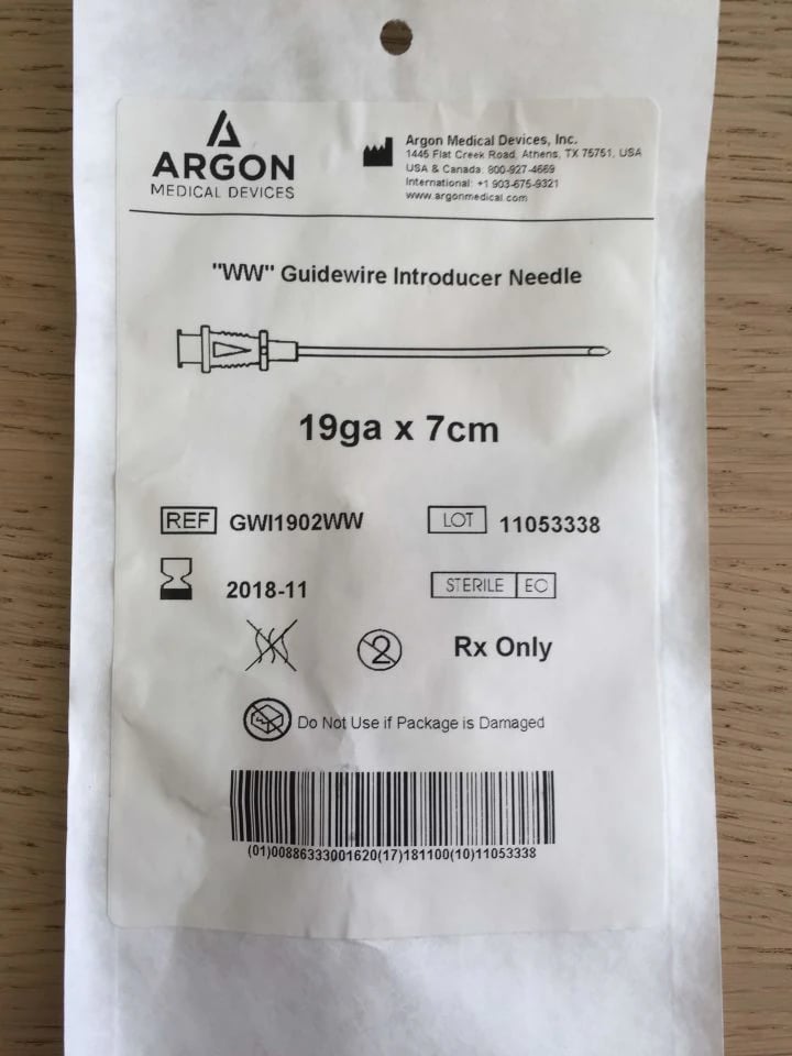 Argon Medical Needle Introducer with Window Wall Hub, 19 Gauge, 7 cm, Sterile, Single Patient Use, 25/Box