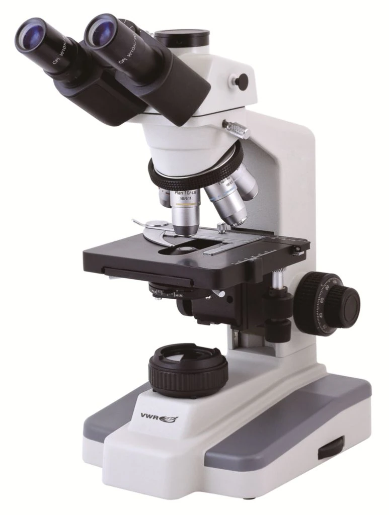 VWR Scientific Binocular Compound Microscope, Infinite Plan Objectives 4x, 10x, 20x, 40x S, 100x S-Oil, Iris Diaphragm