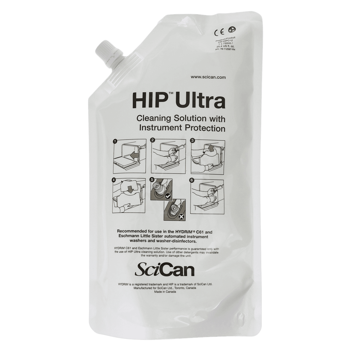 HIP Ultra HYDRIM Cleaning Solution with Instrument Protection, 750 mL Pouches, 8/Case, CS-HIPC-U