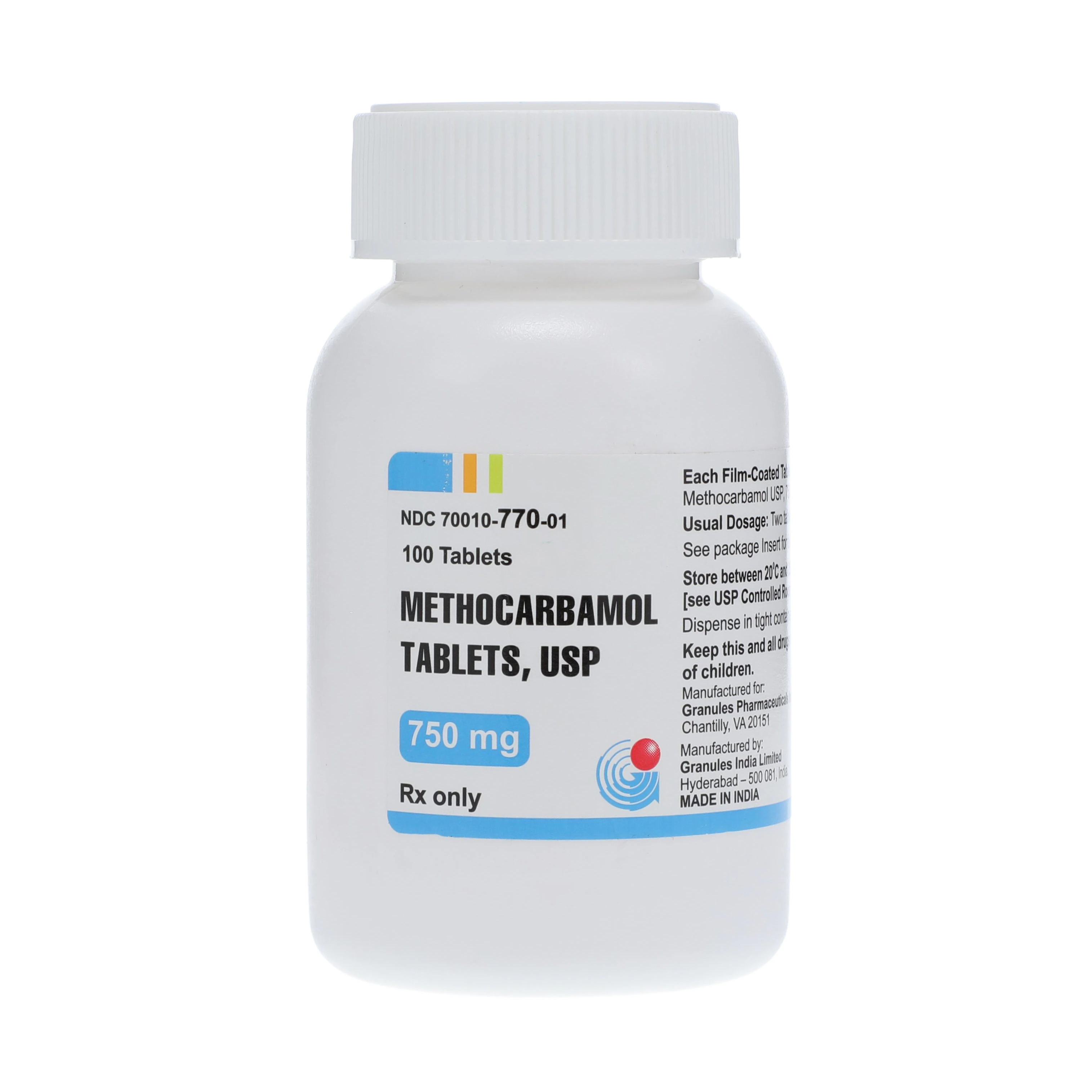Methocarbamol Tablets, 750mg, 100/Bottle, Granules Pharmaceuticals