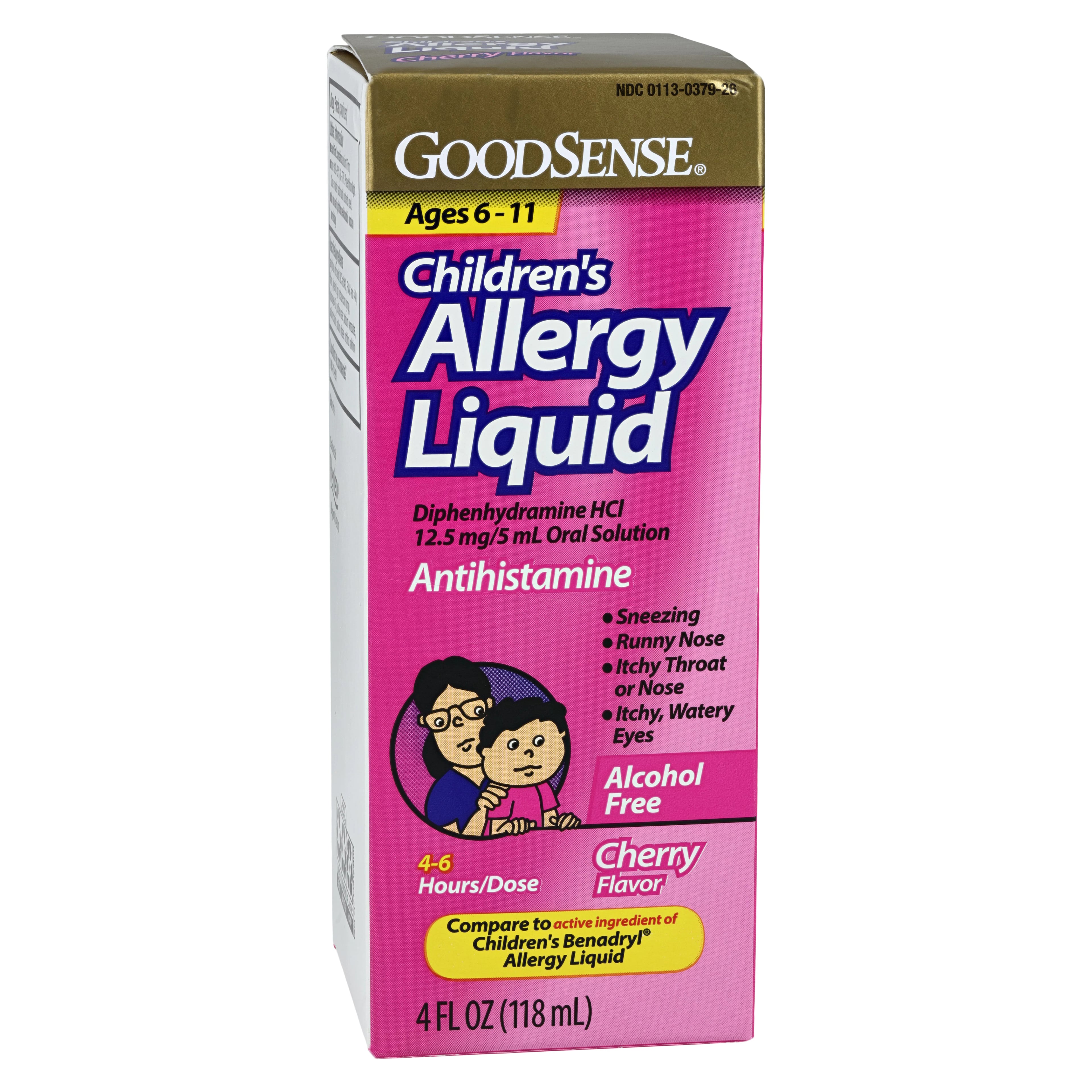 Diphenhydramine HCl Liquid Solution, 12.5mg/5mL, Cherry Flavor, 4oz/Bottle