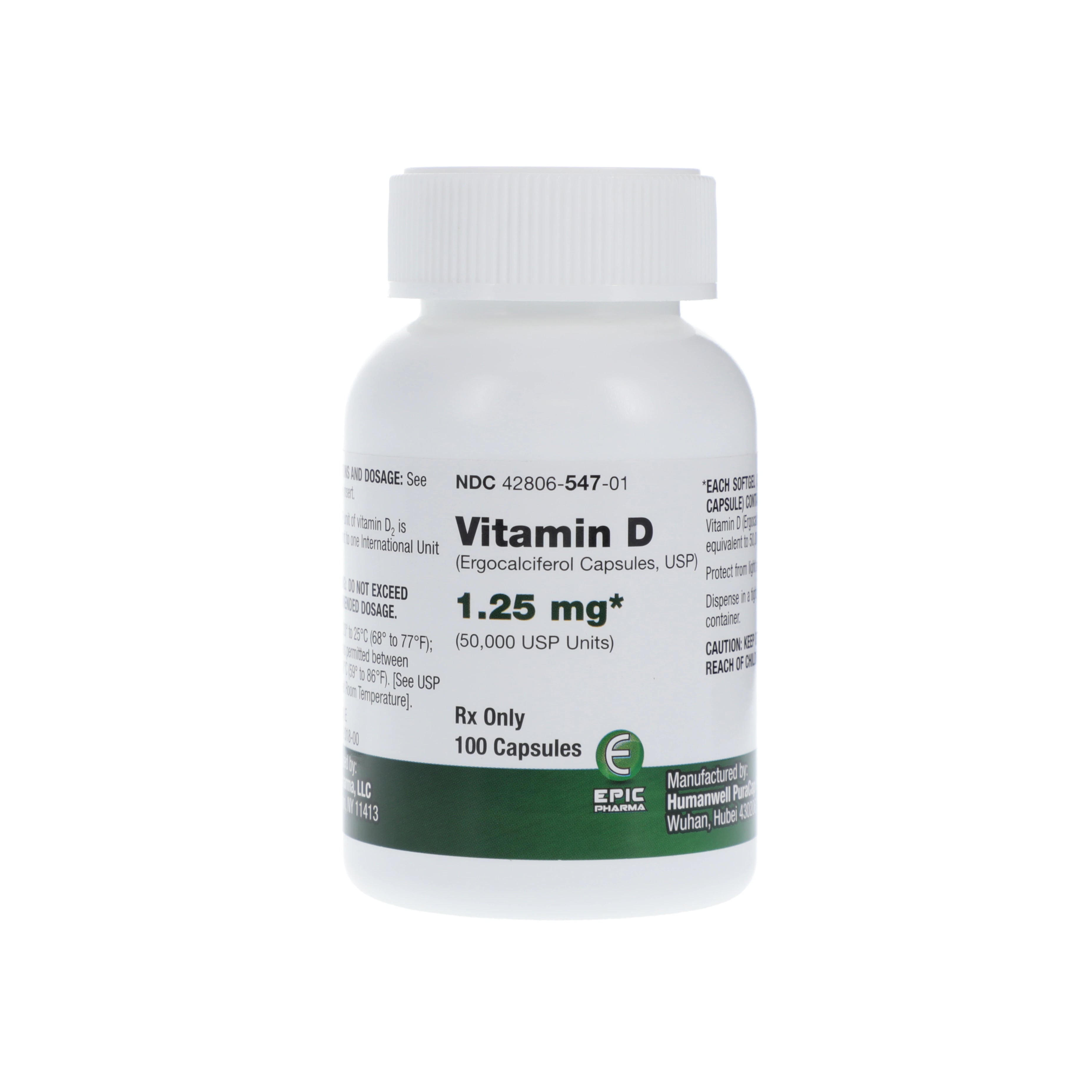 Epic Pharma Vitamin D Capsules, 1.25 mg, 100/Bottle