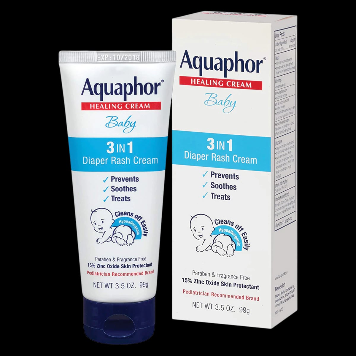 Aquaphor Baby Diaper Rash Cream, Zinc Oxide 15%, Fragrance Free, 3.5 oz Tube