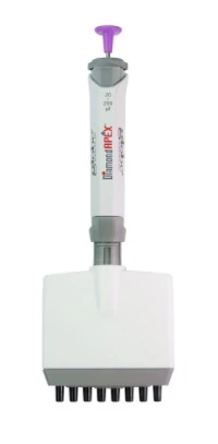 Globe Scientific Diamond Apex Adjustable Volume Pipette, 5-50 µL, 8-Channel, Yellow, Autoclavable