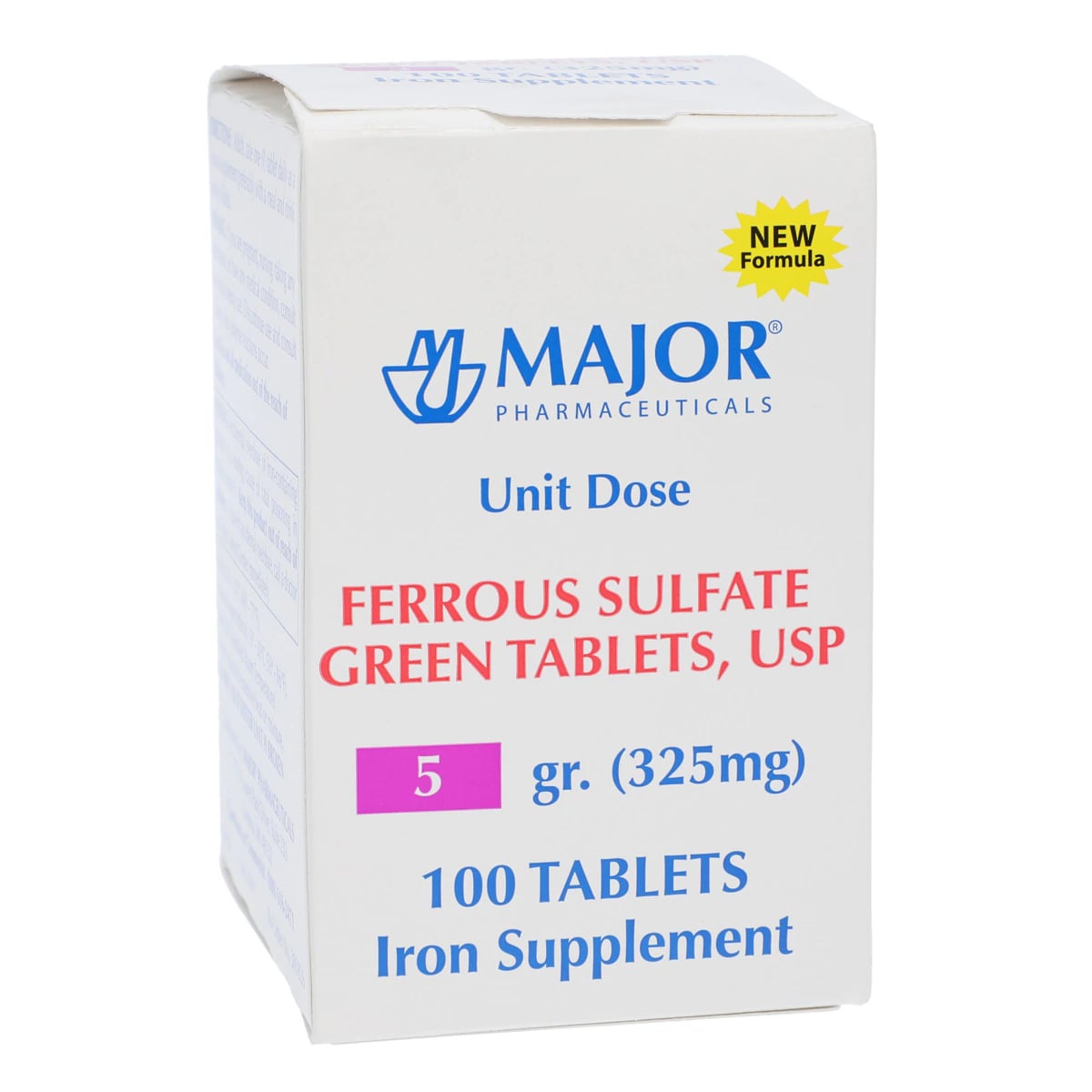 Ferrous Sulfate Tablets 325 mg (5 gr), Unit Dose, 100 Tablets/Box (10x10), Major Pharmaceuticals