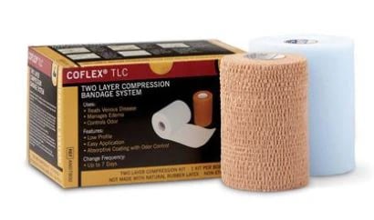 CoFlex TLC LS 2-Layer Compression Bandage, 4" x 4.4 yd, Tan/White, Non-Sterile, 2x8/Case