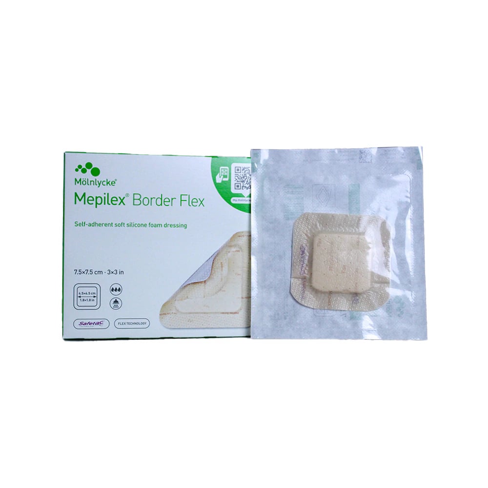 Mepilex Border Flex Silicone Foam Wound Dressing, 3x3 inch, 5-Layer, Sterile, Square, Bordered, Adherent, Absorbable