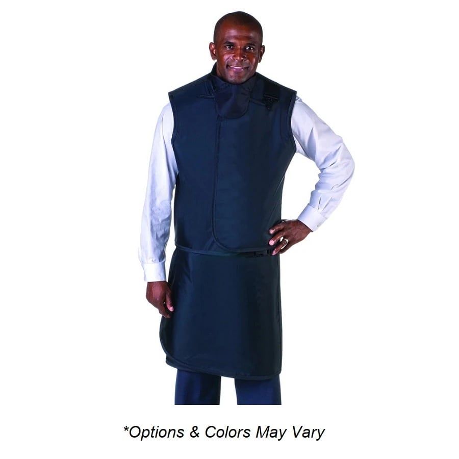 Wolf X-Ray Lead-Free Apron/Vest with Thyroid Collar, Men's, Navy Blue, Vest 27x27"/Apron 23x51-56"