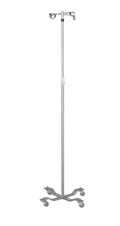 Blickman Industries Stainless Steel 4-Leg IV Stand with 2 Hooks, Adjustable Height