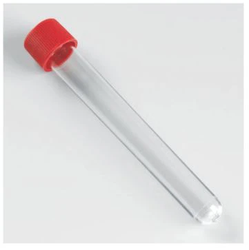 Globe Scientific Polystyrene Test Tube, 15mL, 16x120mm, Red Screw Cap, Sterile, Individually Wrapped, 500/Case