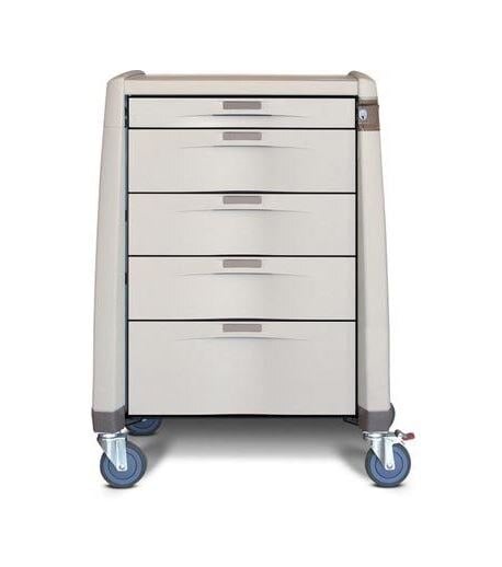 Avalo Medical Cart, 43x24x31", 4 Swivel Casters, 5 Drawers, Keyless Lock