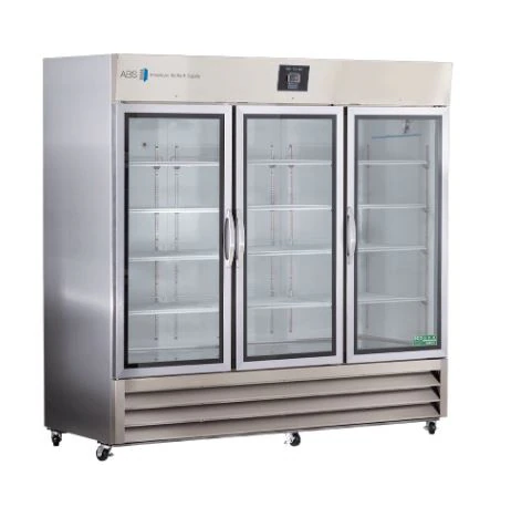 American Biotech Supply Laboratory/Pharmacy Refrigerator, 72 Cu Ft, 3 Glass Doors, 1 to 10C, Cycle Defrost
