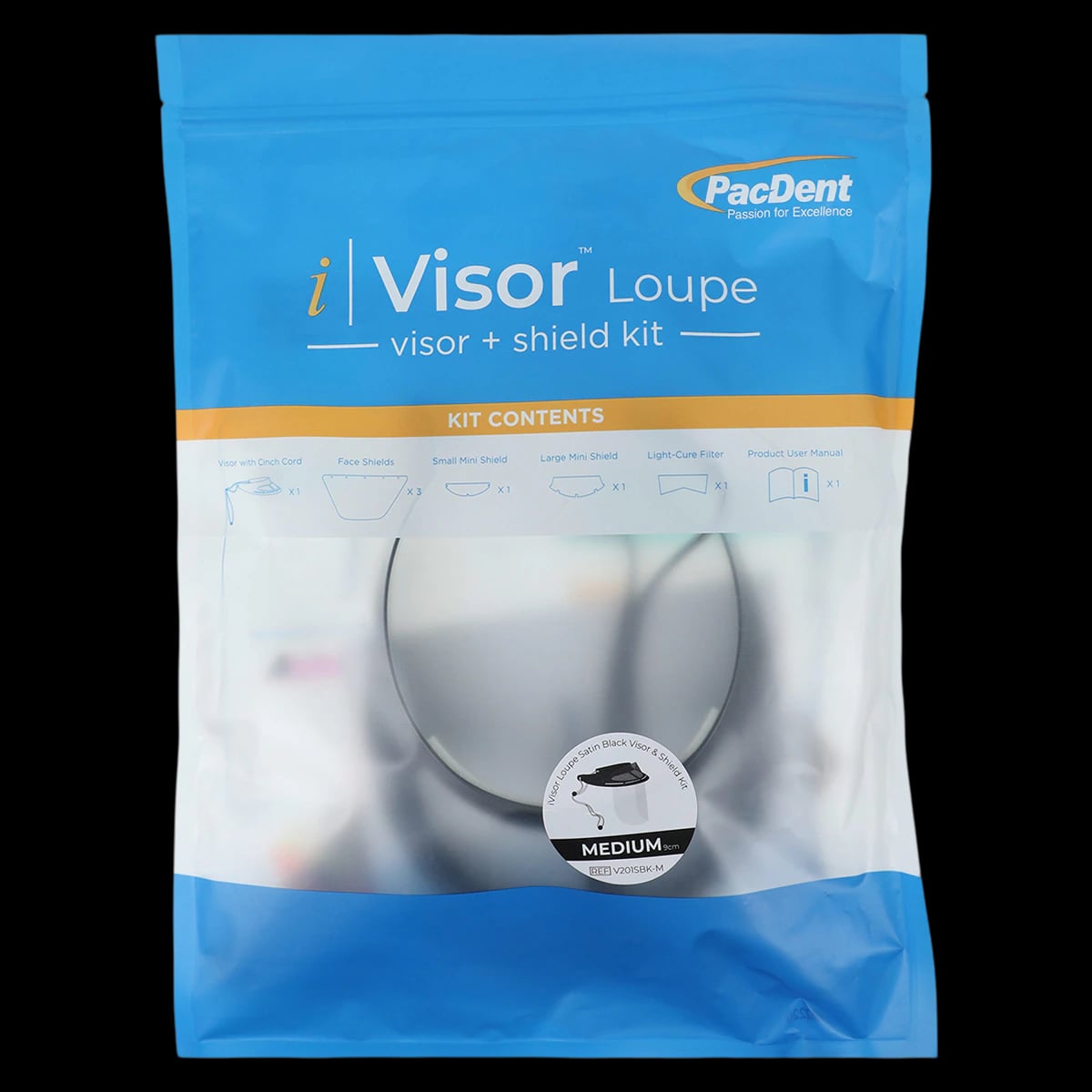 iVisor Loupe Face Shield, 9 cm, One Size Adjustable, Satin Black, Reusable, Kit with 3 Replacement Shields