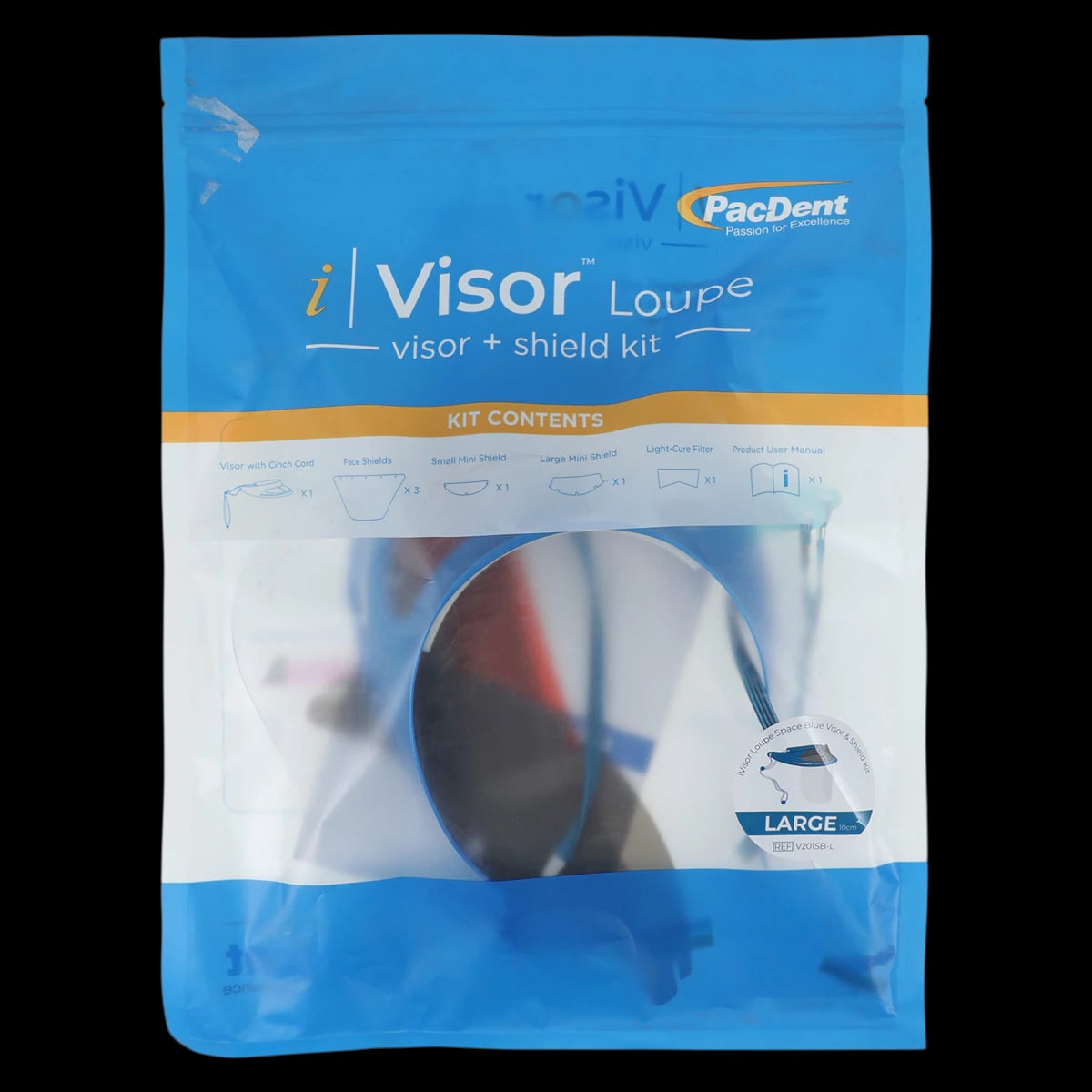 iVisor™ Space Blue Loupe Visor and Shield Kit, 10cm, Reusable, Adjustable, with 3 Face Shields and 2 Mini Shields