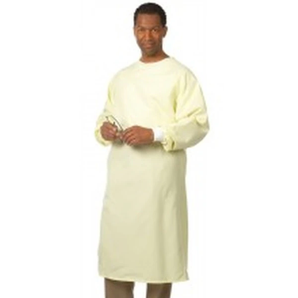 Fashion Seal All-Barrier Reusable Barrier Gown, 100% Polyester, Large, Yellow/White, Below Knee, Non-Sterile, Waist/Neck Ties, Knit Cuff, Long Sleeves, PFAS-Free