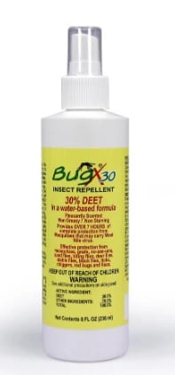 BugX30 Insect Repel Spray DEET, 8 oz, 12/Case