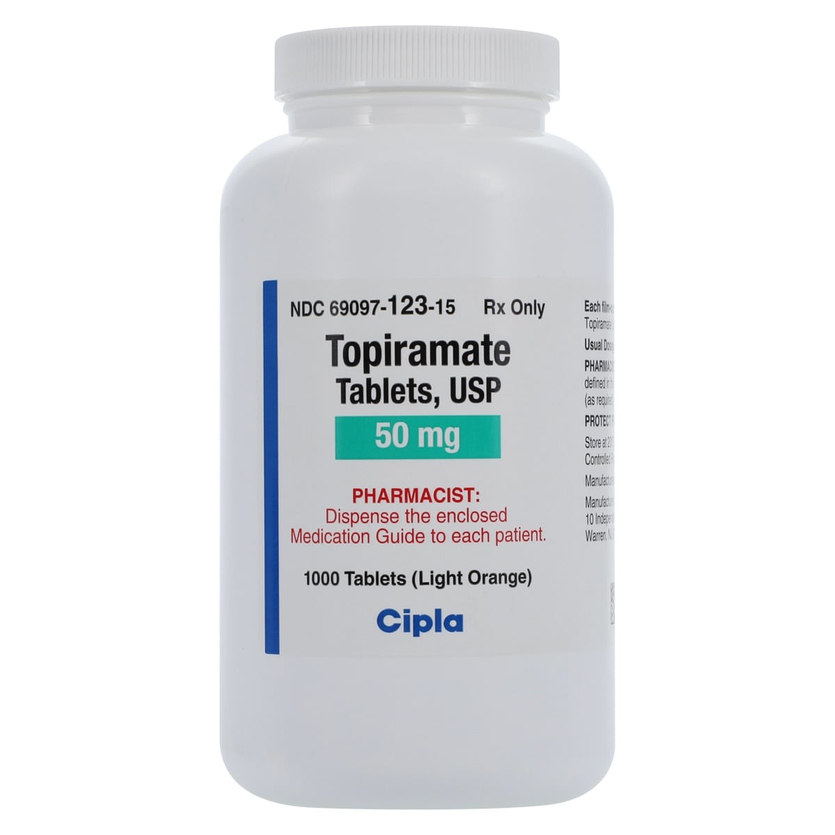Topiramate Tablets 50mg, 1000/Bottle, Cipla USA Inc, 01KT0J08PVNF6SDT9885CKPWTF