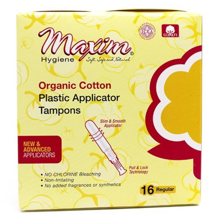 Maxim Hygiene Products Organic Cotton Tampons, Regular Absorbency, Plastic Applicator, Unscented, 16 Count