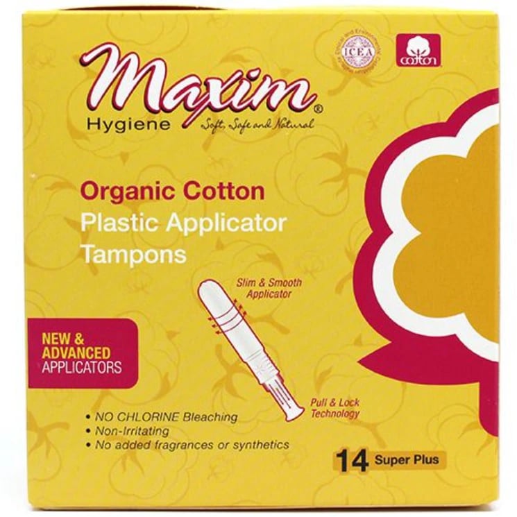 Maxim Hygiene Products Organic Cotton Tampons, Super Plus Absorbency, Plastic Applicator, Unscented, 14 Count, 12/Case