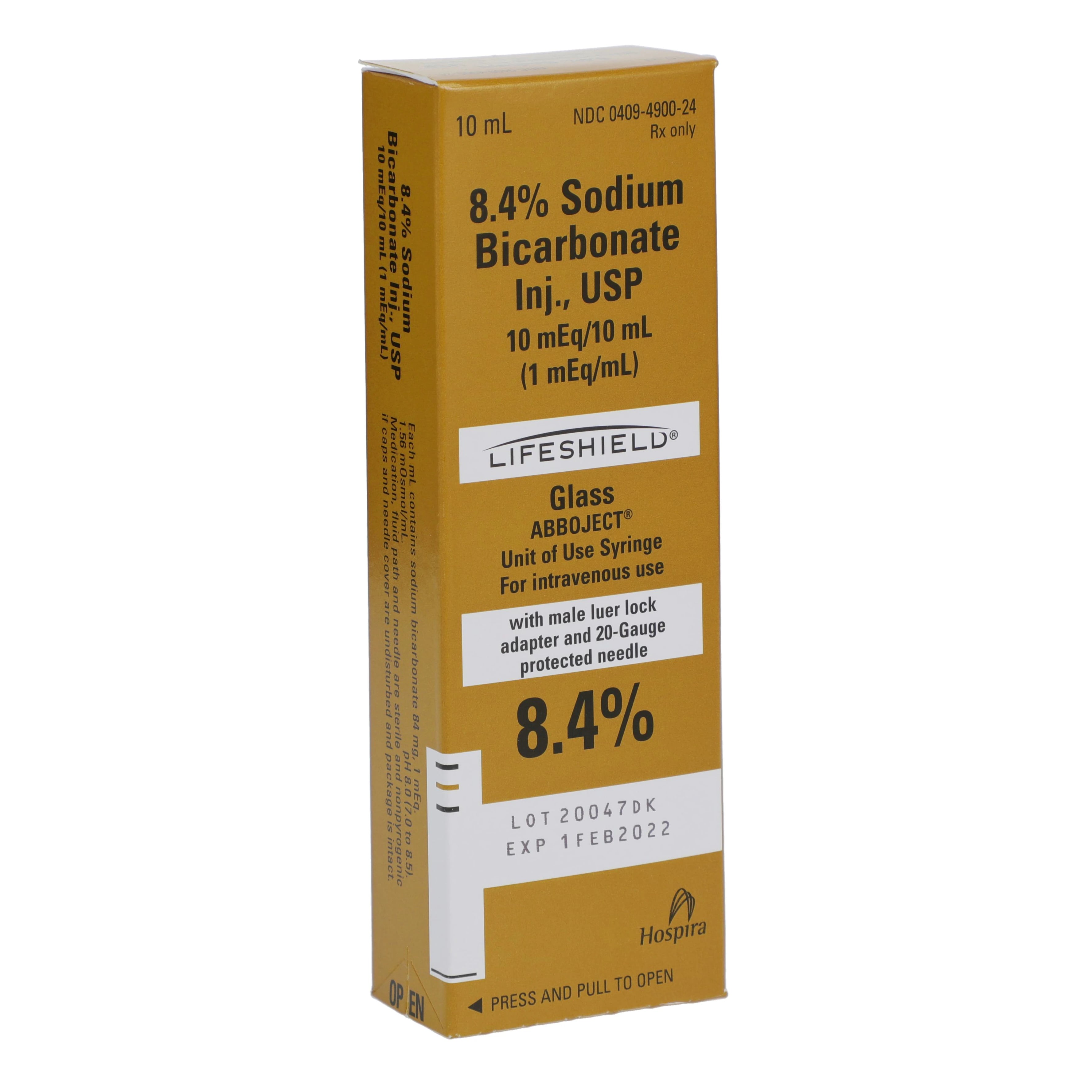 Sodium Bicarbonate 8.4% Injection Pediatric Abboject Lifeshield Syringe 10mL, 10/Package