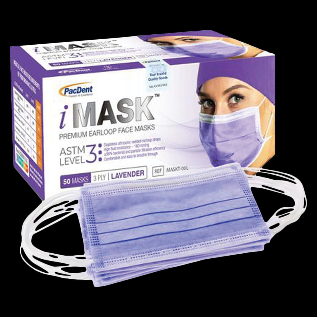 iMask™ ASTM Level 3 Surgical Face Mask, Ear Loop, Lavender, 50/Box