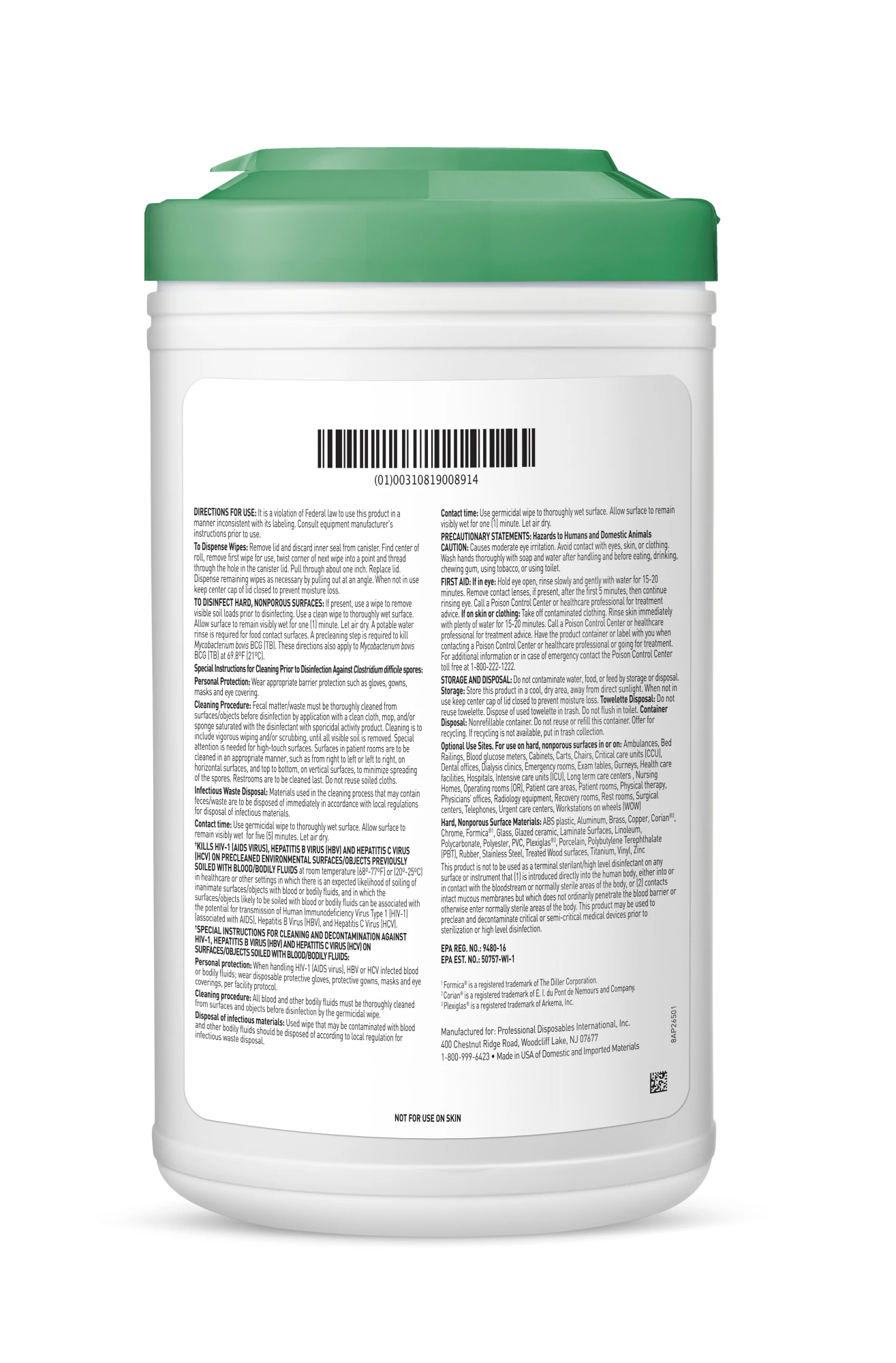 PDI Sani-Cloth AF3 Germicidal Disposable Wipes, Alcohol-Free, Fragrance-Free, Extra Large, 65/Pk, P26584