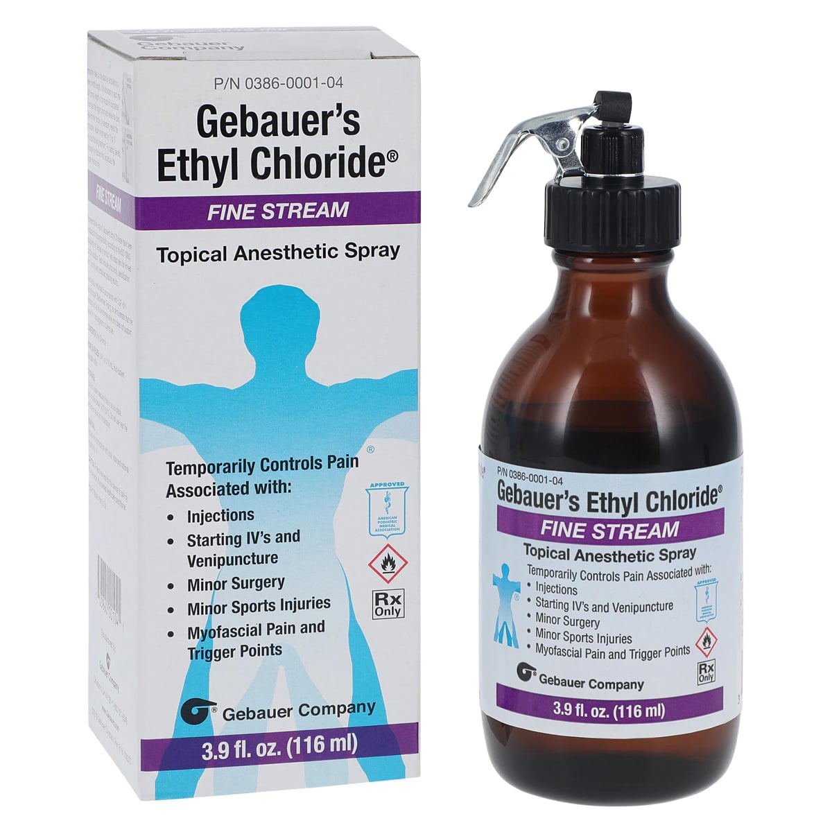 Gebauer Ethyl Chloride Topical Spray, Fine Stream, 3.9 oz Bottle, 12/Package
