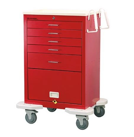 Lakeside Classic Treatment Cart, 5 Drawer, Key Lock, Red, 32x25x46.25"