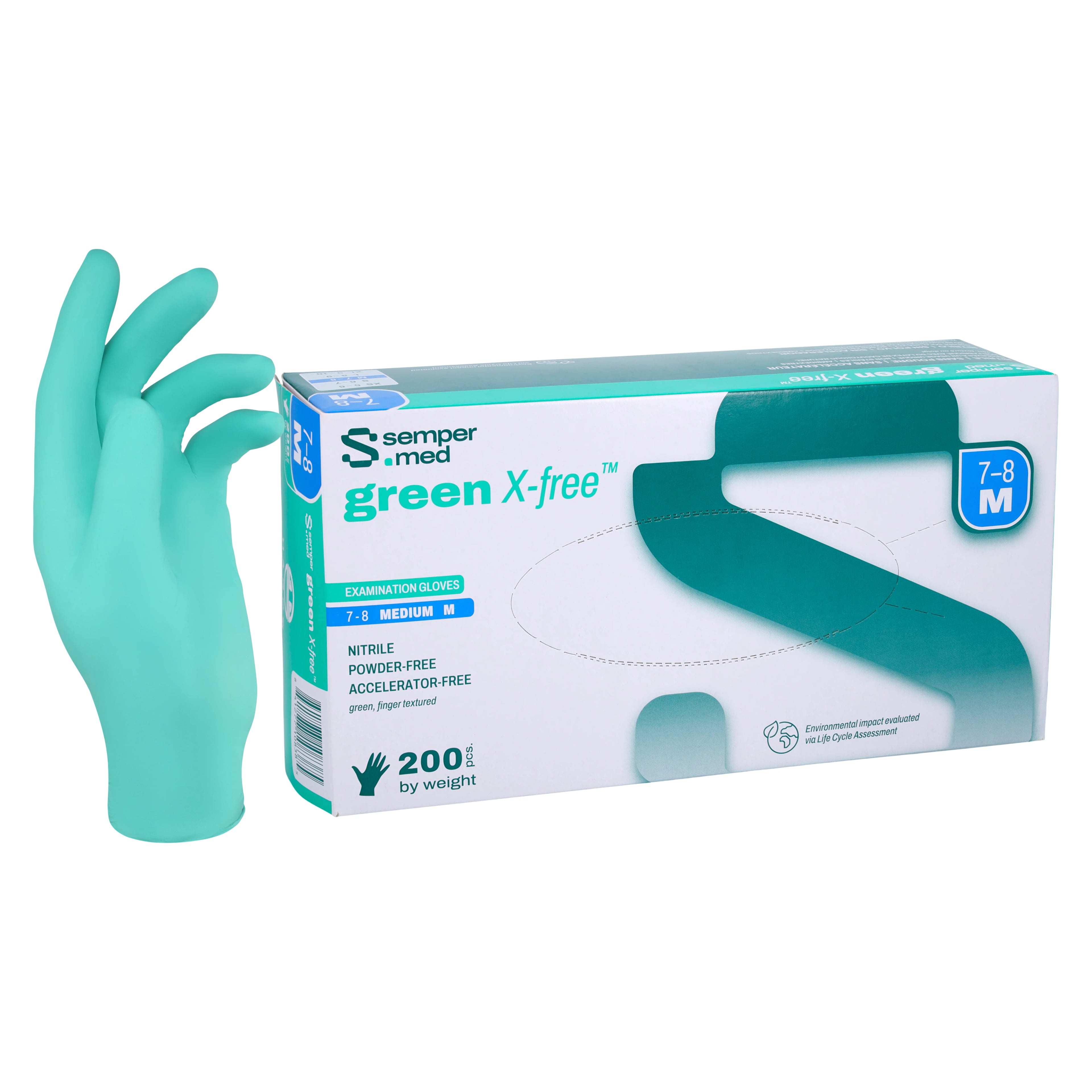 Sempermed Sempersure Green Powder Free Nitrile Exam Gloves, Medium, Textured, 200/Box, SUNG203