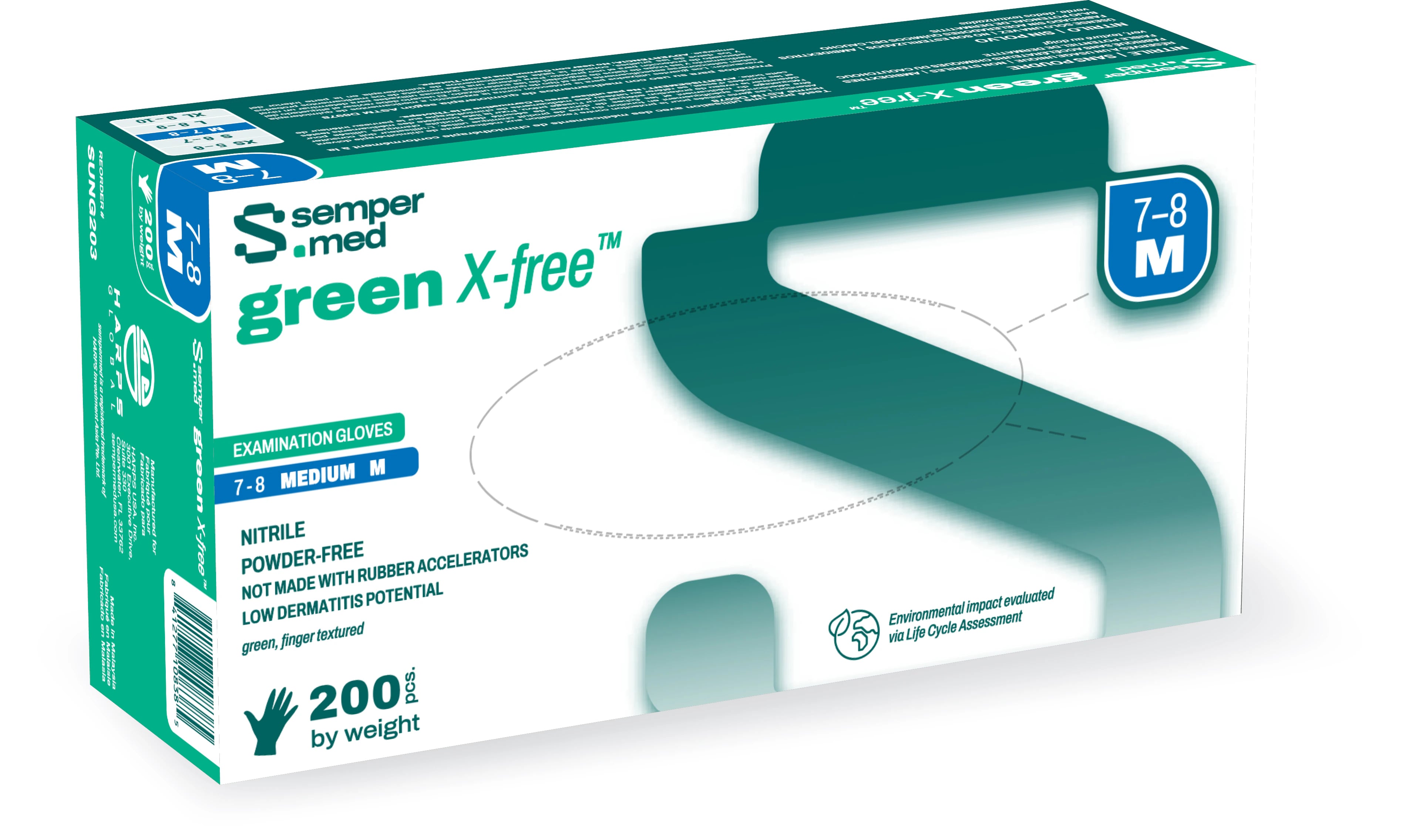 SemperSure Green Powder Free Nitrile Exam Gloves, Large, Green, 200/Box