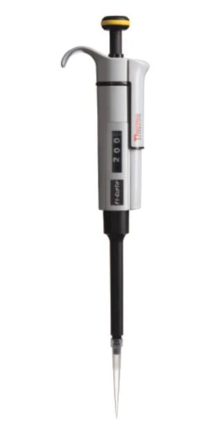 Thermo Scientific SantiStand Variable Volume Single Channel Pipette, 10-100 µL, 0.2 µL Increments, Yellow, Each