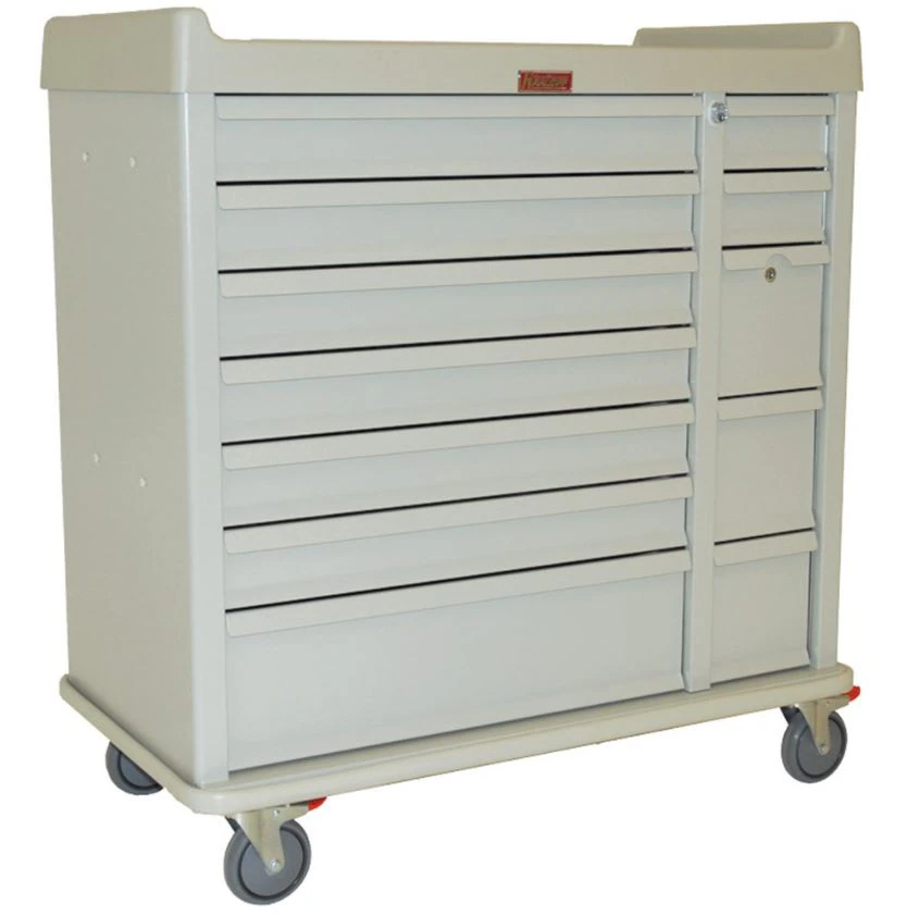Harloff Medication Cart, 12 Drawer, Teal, 5" Ball-Bearing Rubber Casters