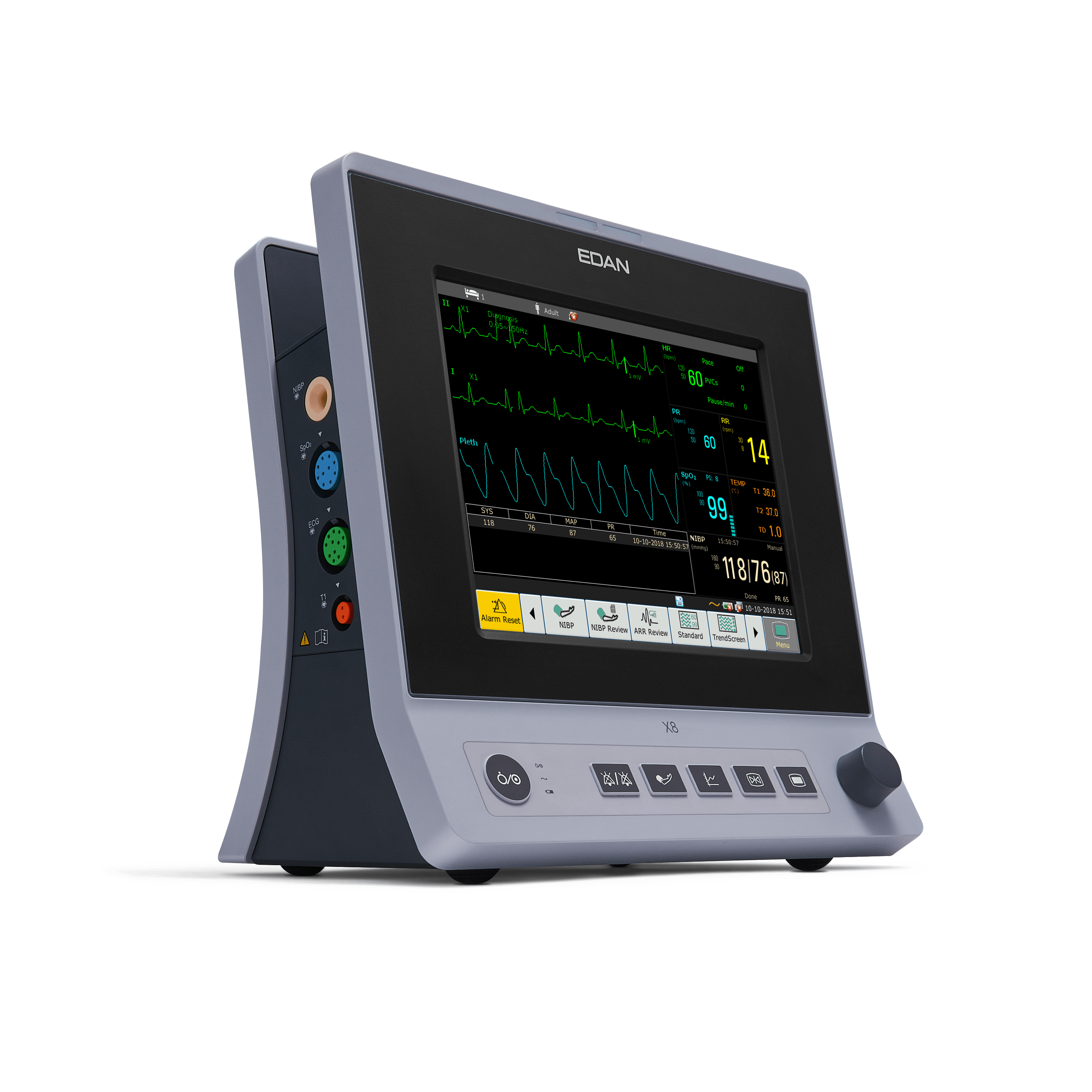 Edan X8 Patient Monitor, Touch Screen, ECG/SpO2/Resp/NIBP, Each