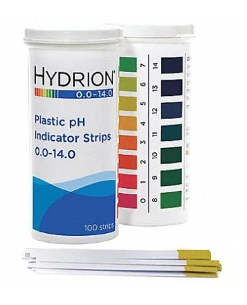 Hydrion pH Indicator Test Strips, pH 0-14, 100 Strips per Vial, 6 Vials per Case
