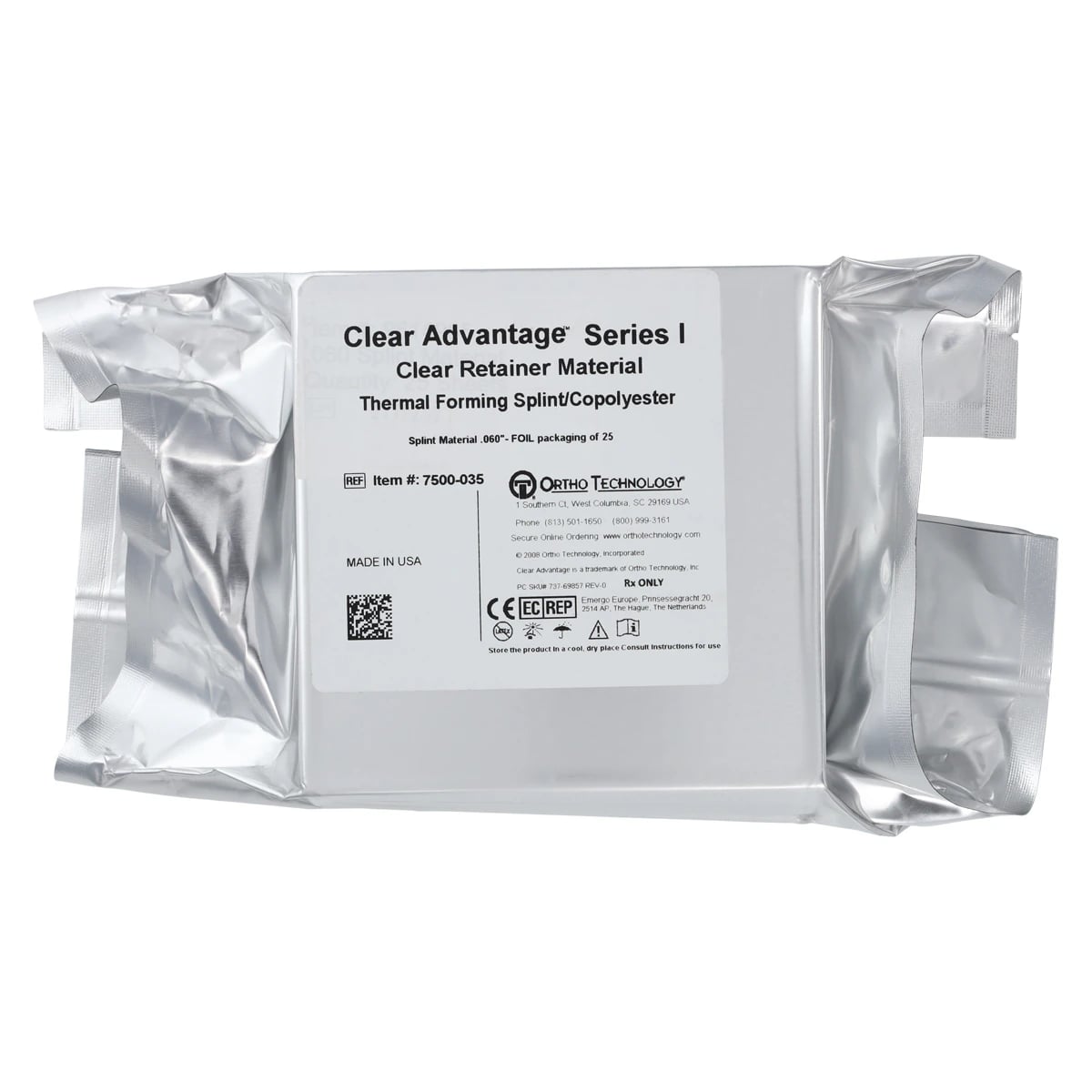 Ortho Technology Splint Material .060, Thermo-Forming Sheet Retainer, Clear, 1.5 mm, 25/Package