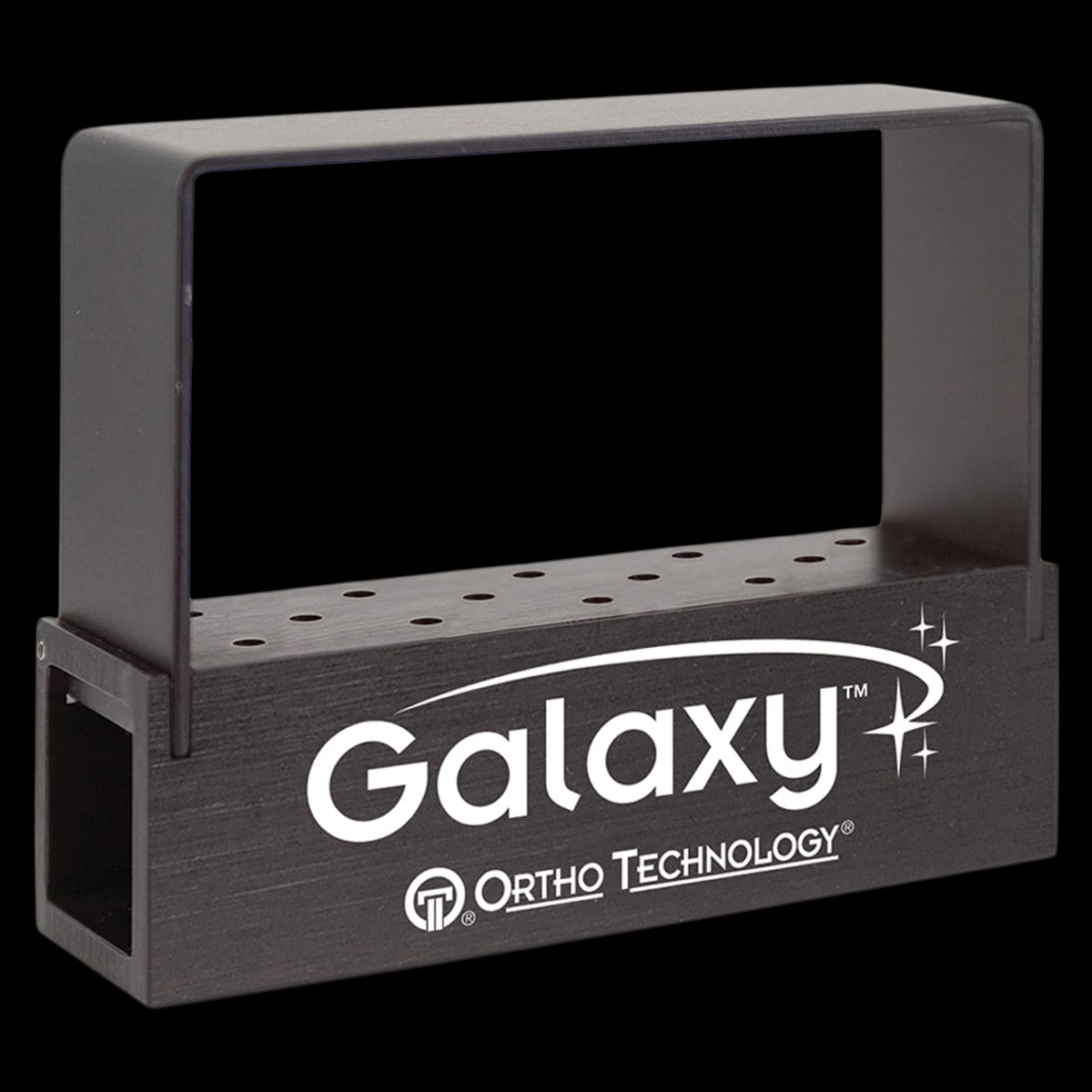 Ortho Technology Galaxy Lab Bur Block, Top Swivel, Anodized Aluminum, 14-Hole, Black, Autoclavable