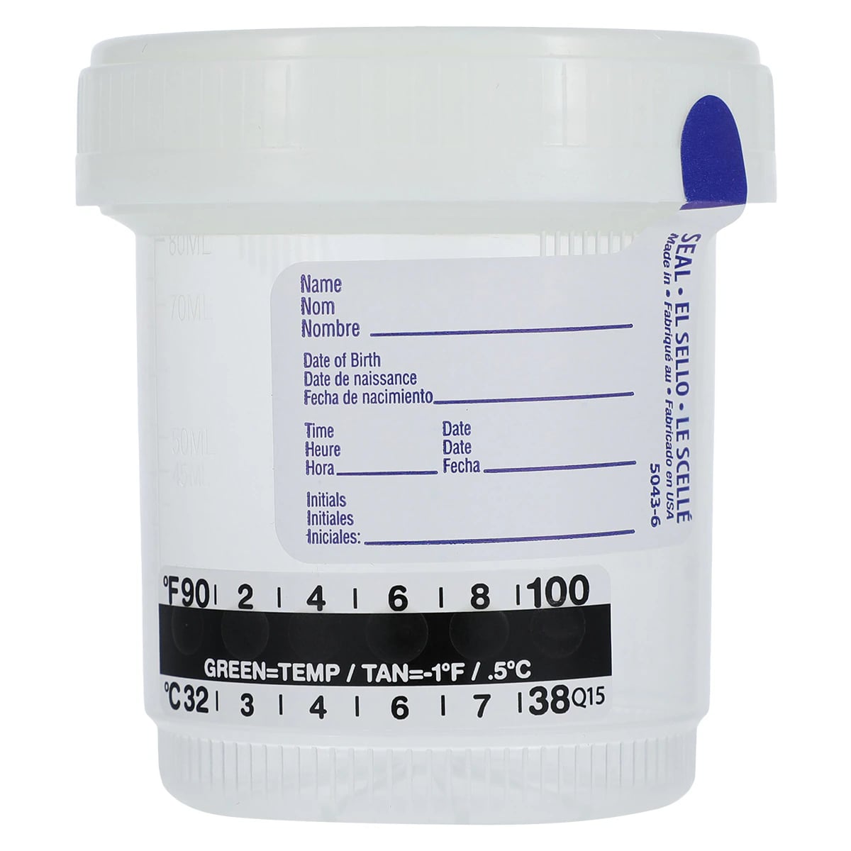 Azer Scientific DuoClick Specimen Container, 90mL, Virgin Polypropylene, Sterile, Graduated, 400/Case