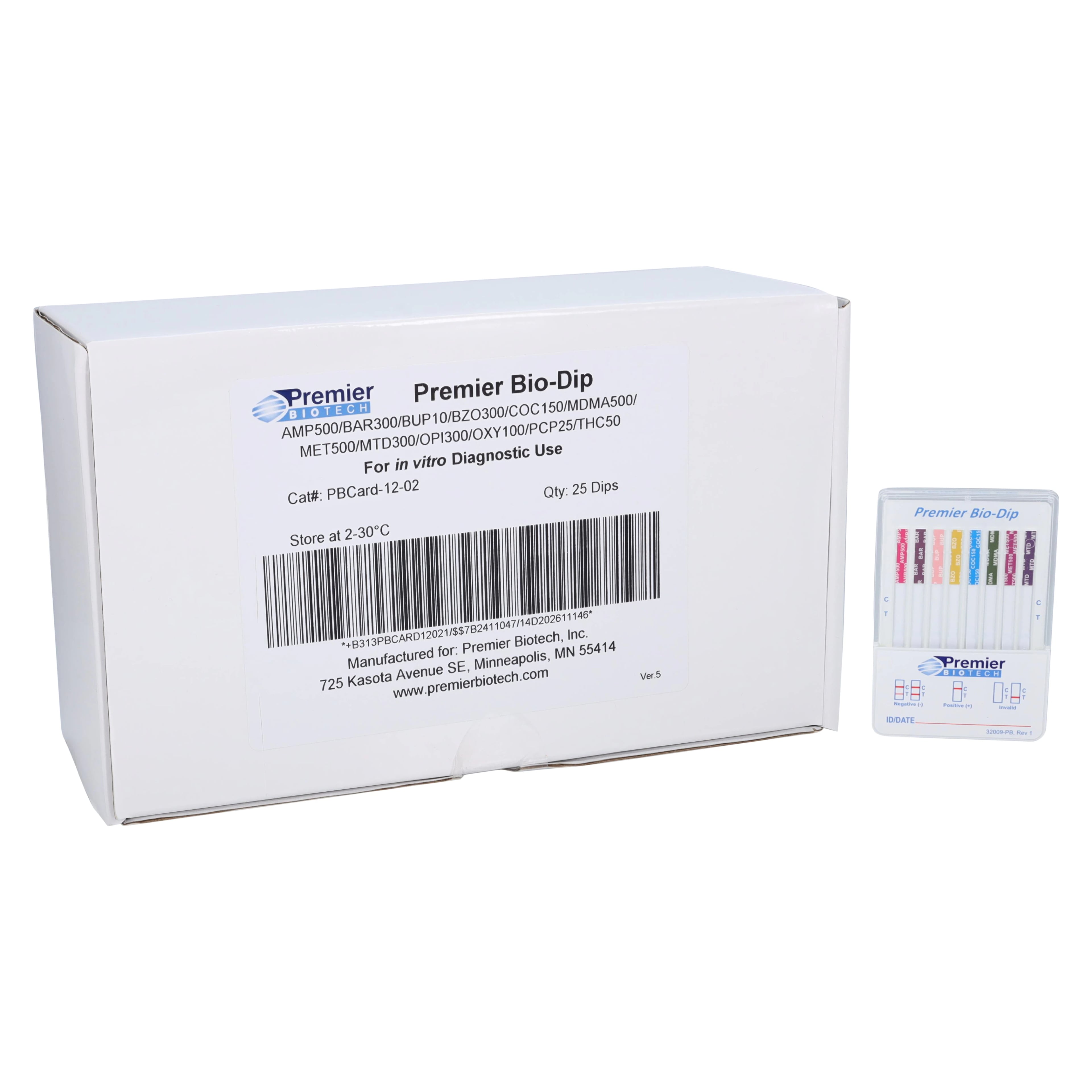 Bio-Dip DOA Dip Test Strip, CLIA Waived, Drugs of Abuse 12 Panel, 25/Box